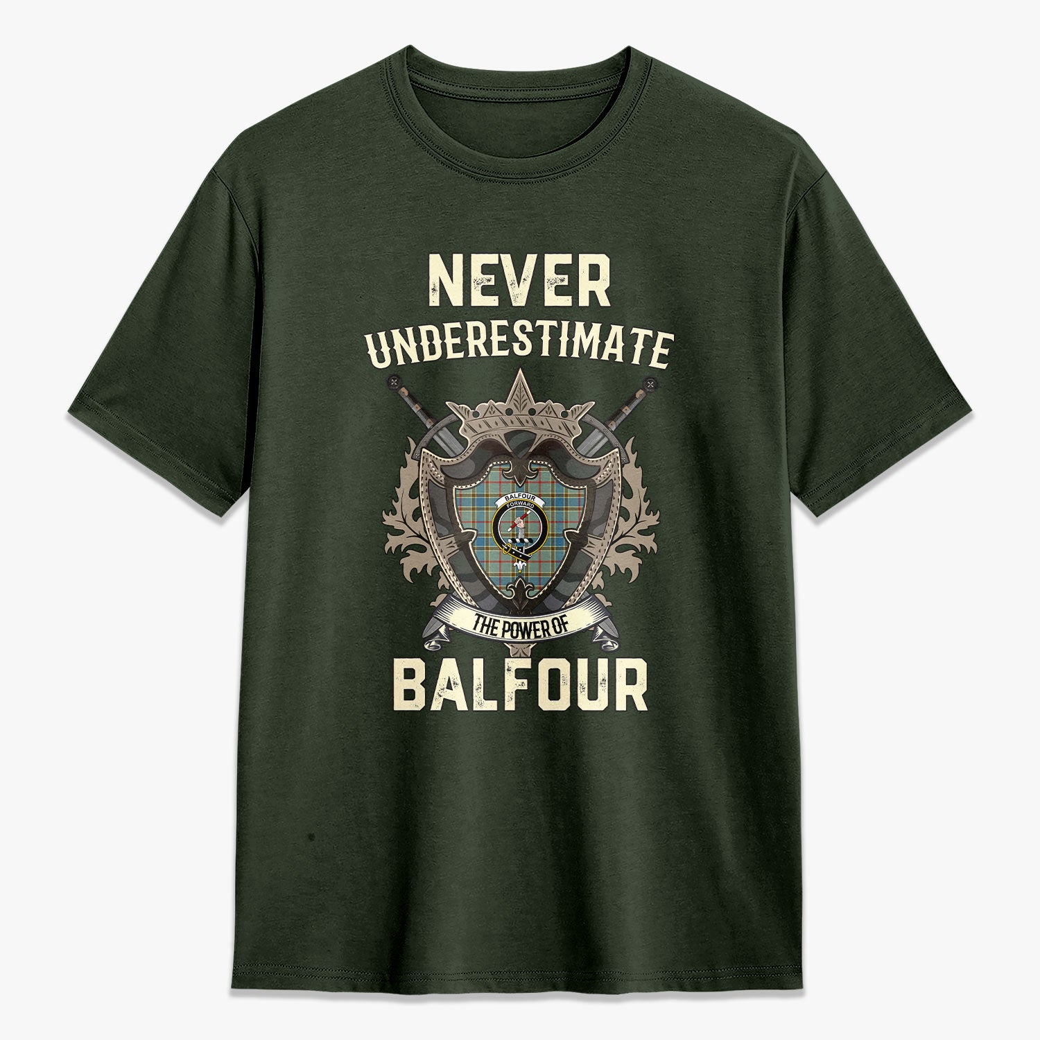 Balfour Blue Tartan Crest 2D T-shirt - Never Underestimate Style