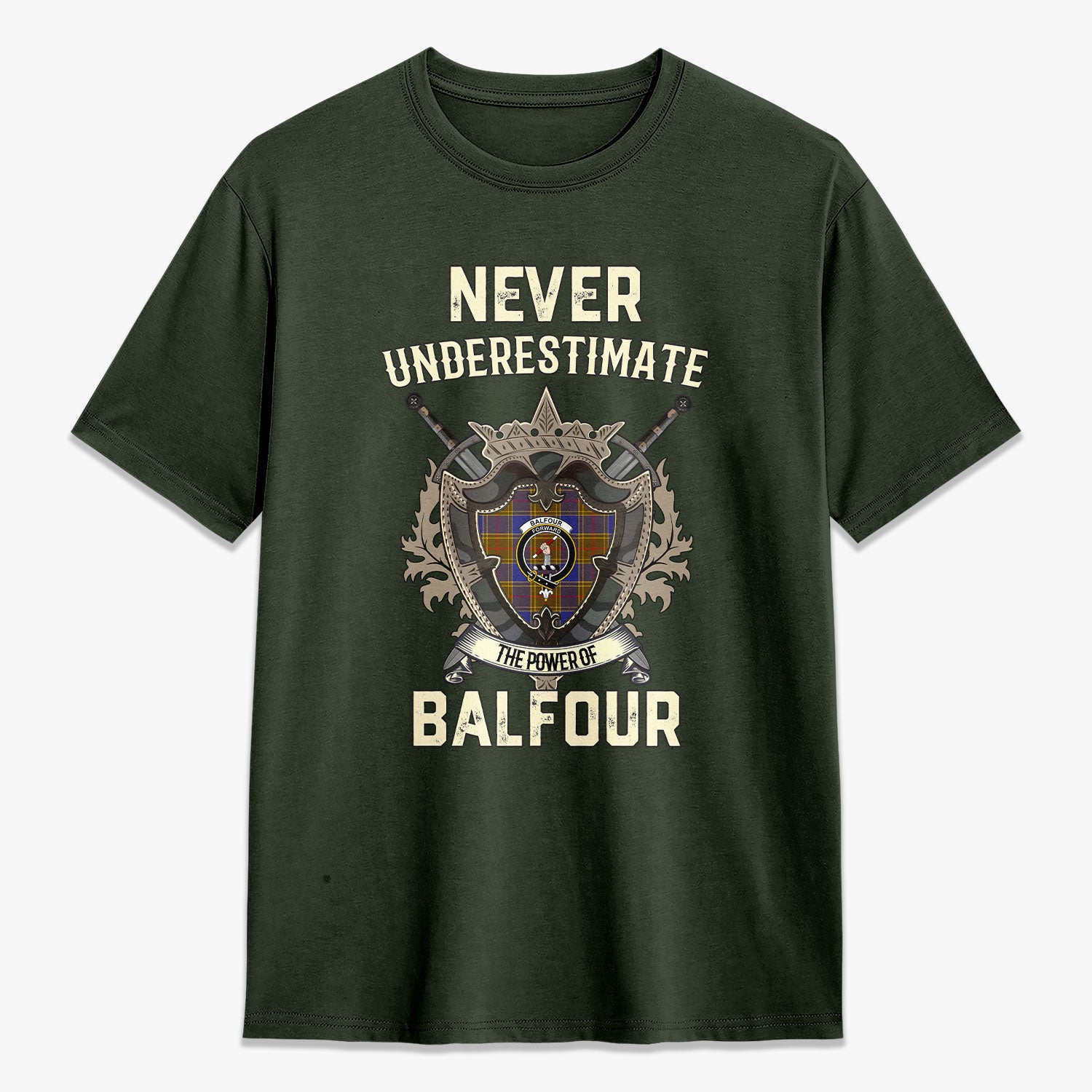Balfour Modern Tartan Crest 2D T-shirt - Never Underestimate Style