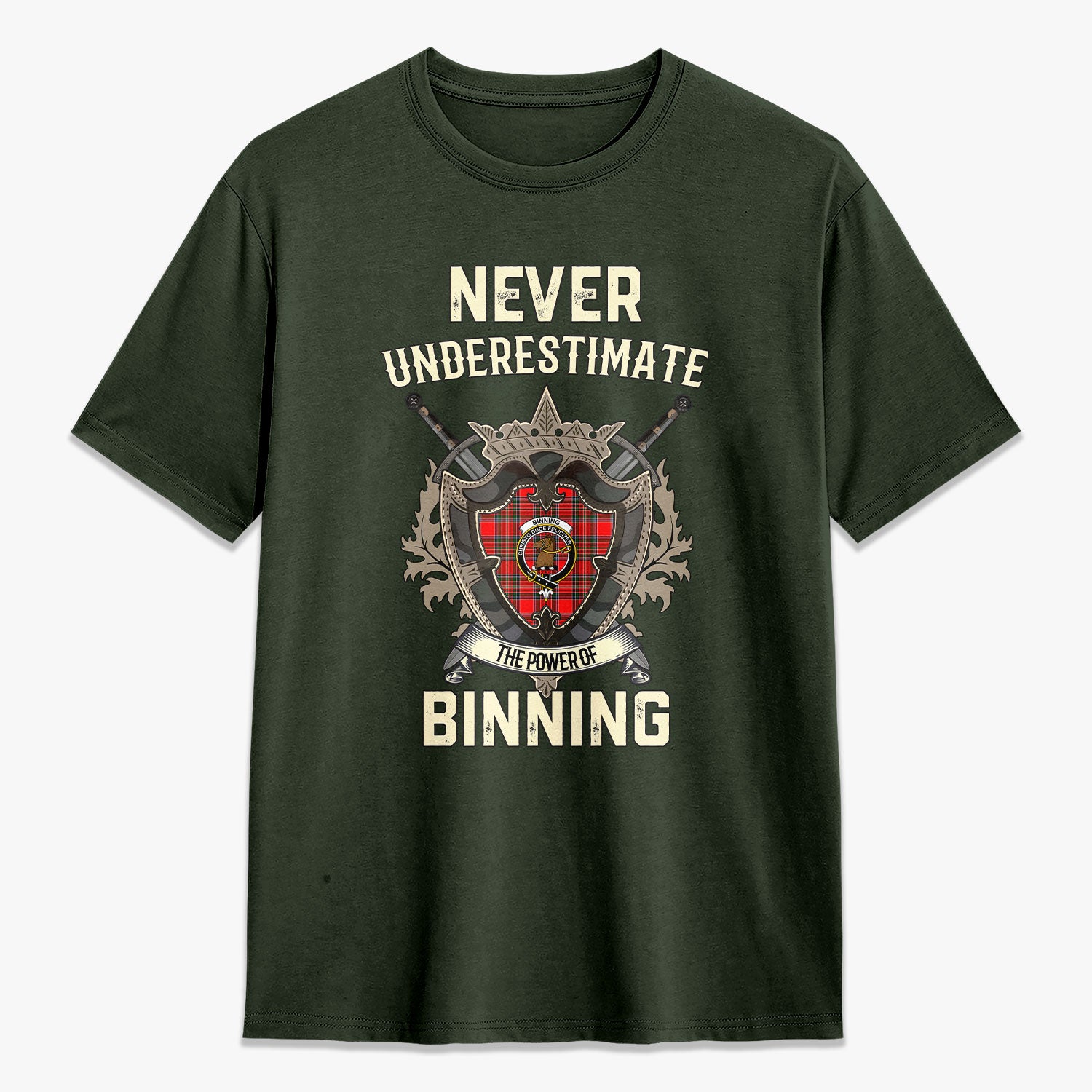 Binning (of Wallifoord) Tartan Crest 2D T-shirt - Never Underestimate Style