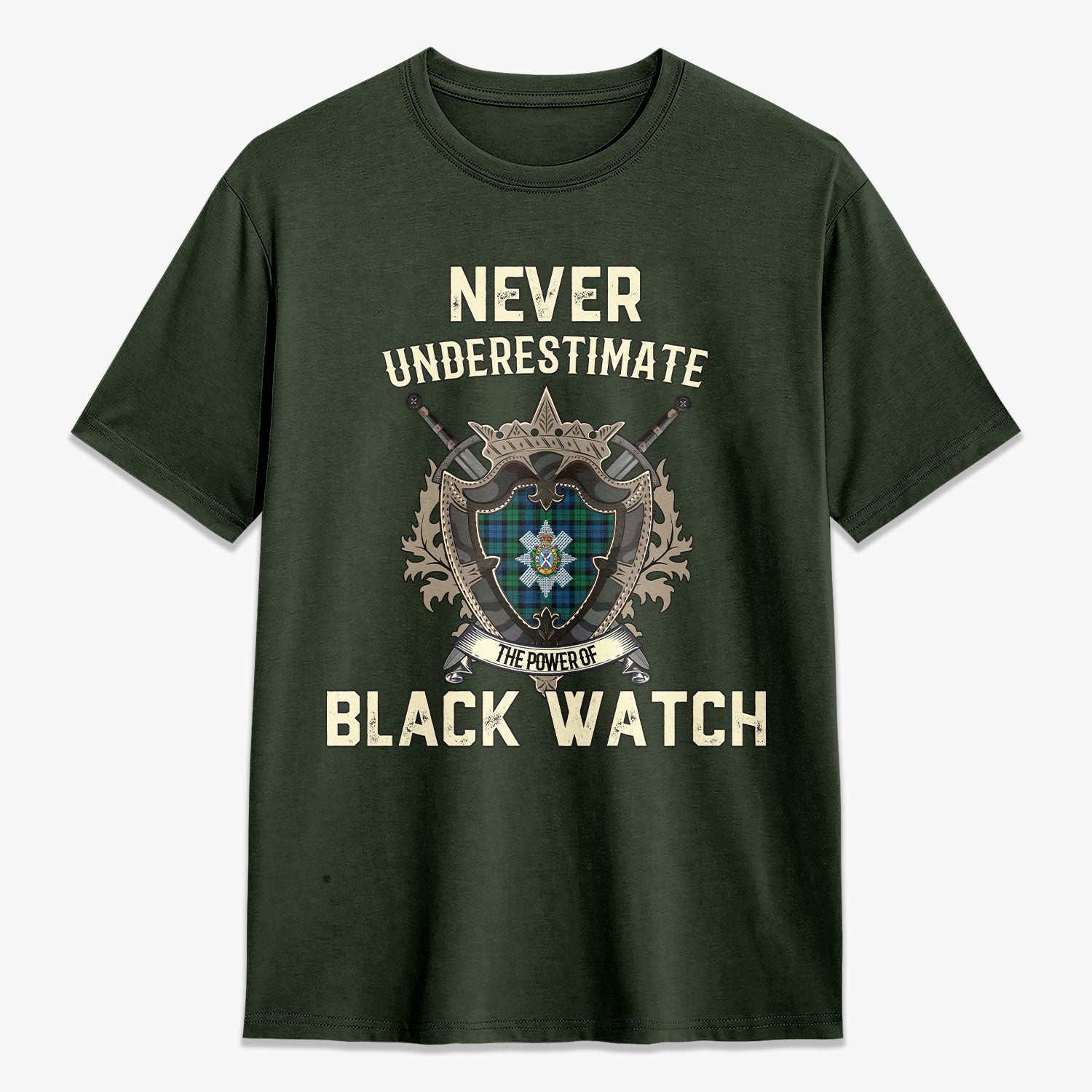 Black Watch Ancient Tartan Crest 2D T-shirt - Never Underestimate Style