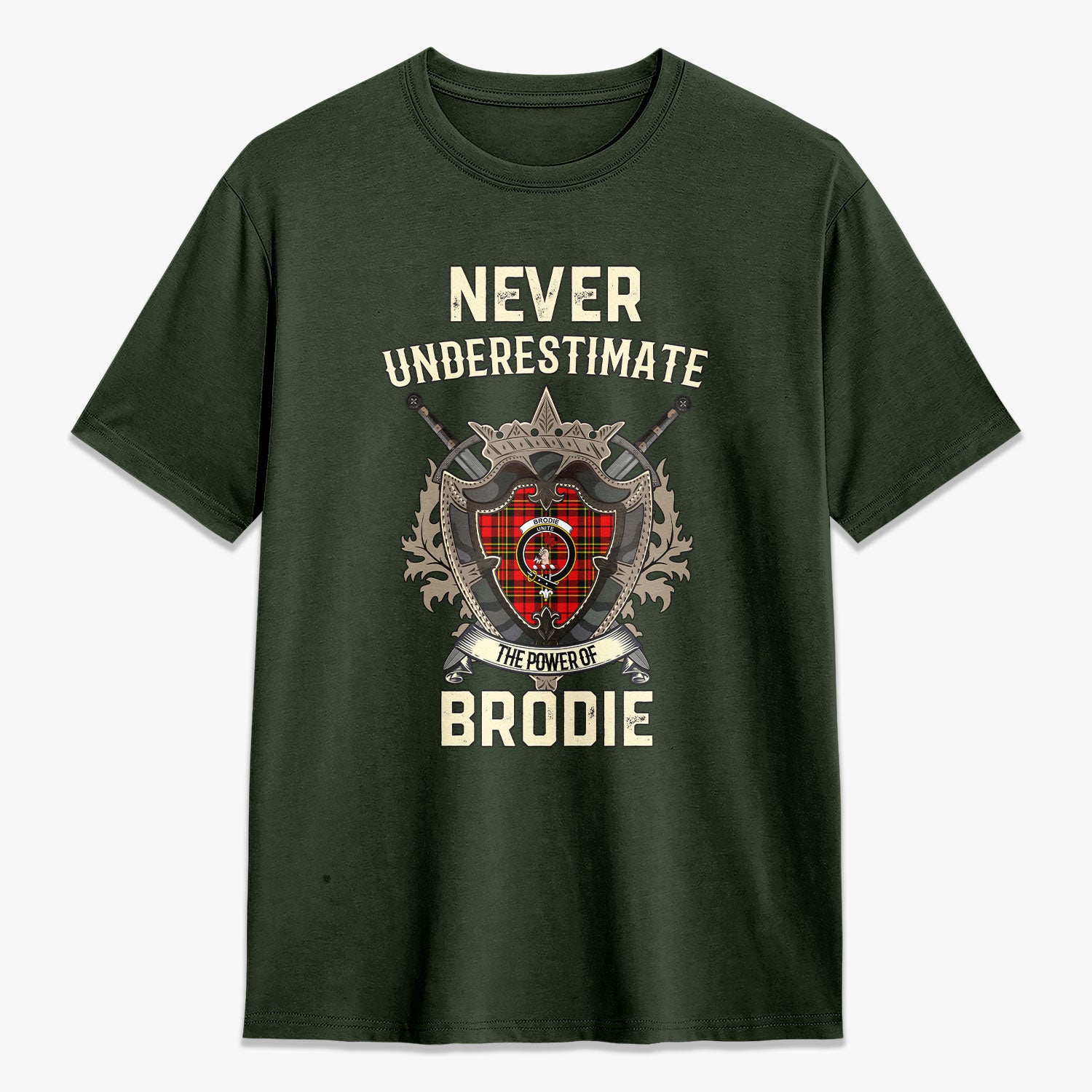 Brodie Modern Tartan Crest 2D T-shirt - Never Underestimate Style