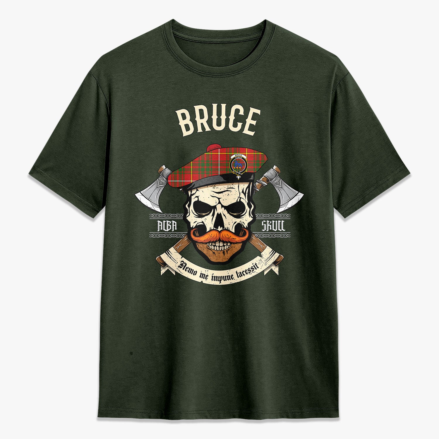 Bruce Modern Tartan Crest 2D T-shirt - Alba Skull Style