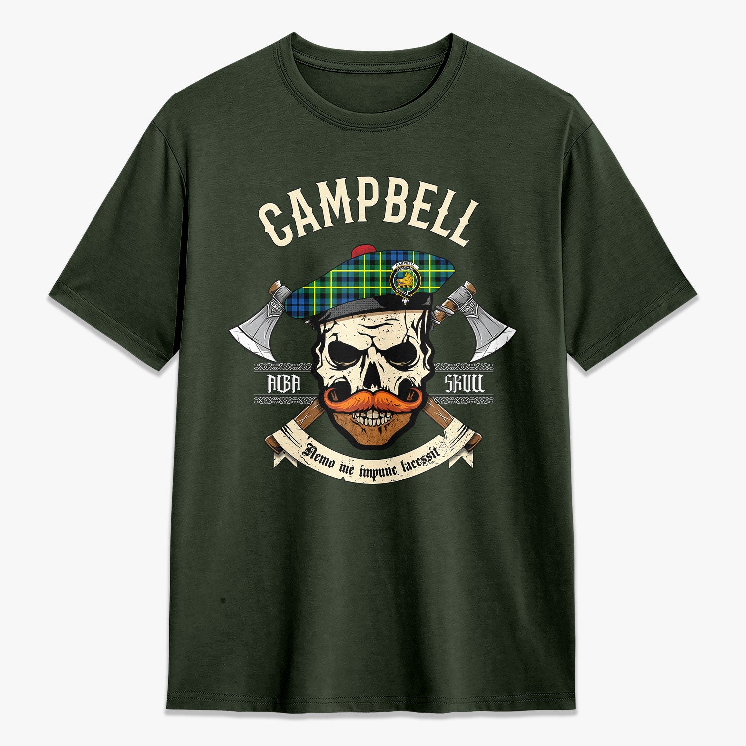 Campbell of Breadalbane Ancient Tartan Crest 2D T-shirt - Alba Skull Style