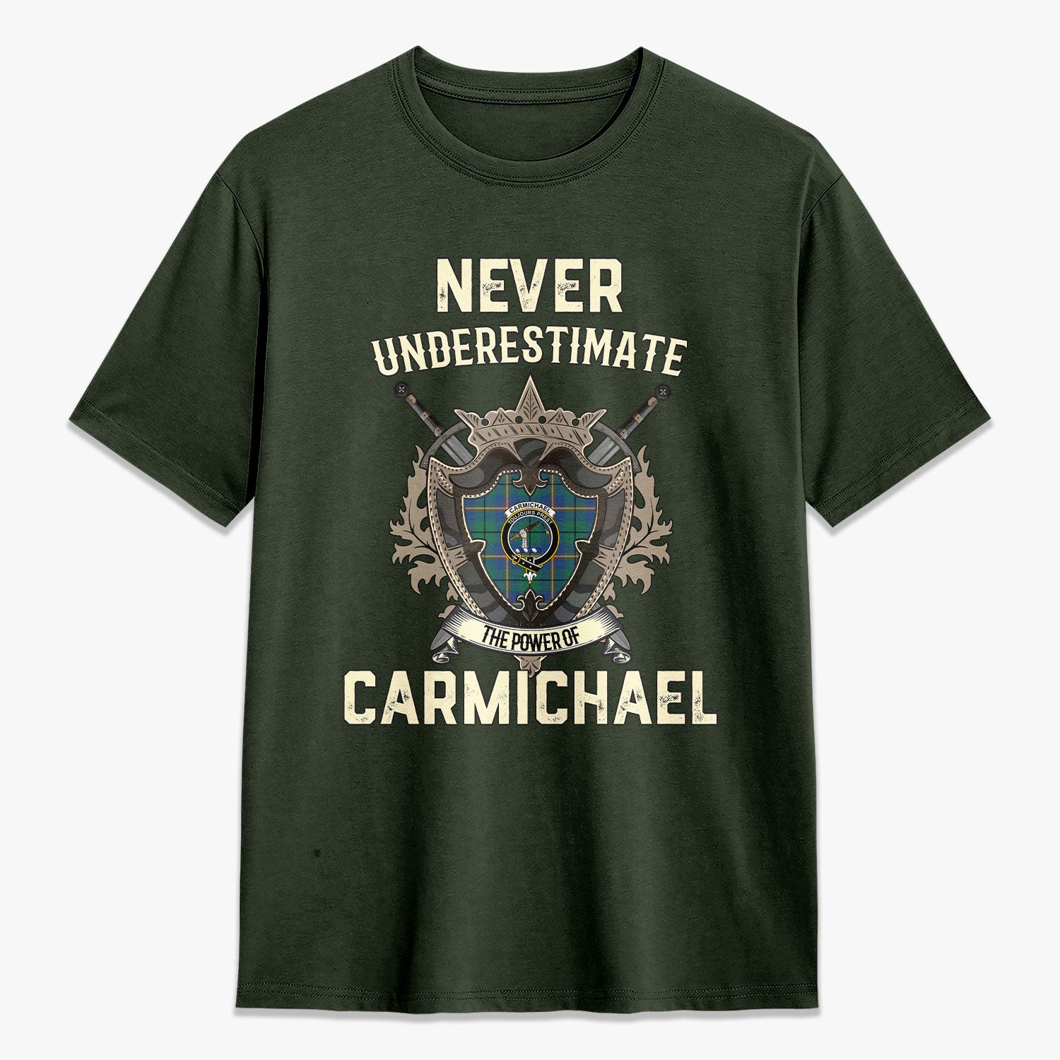 Carmichael Ancient Tartan Crest 2D T-shirt - Never Underestimate Style