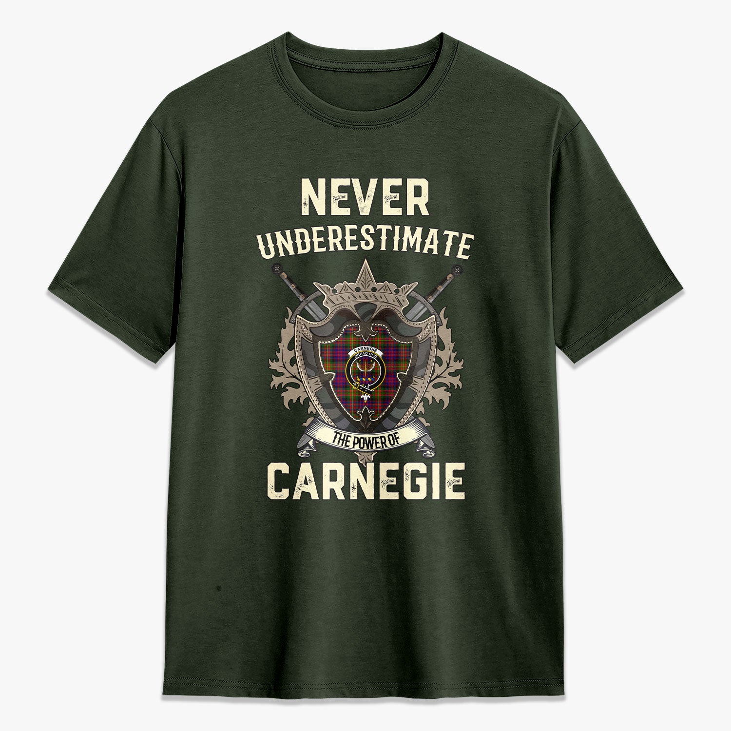 Carnegie Modern Tartan Crest 2D T-shirt - Never Underestimate Style