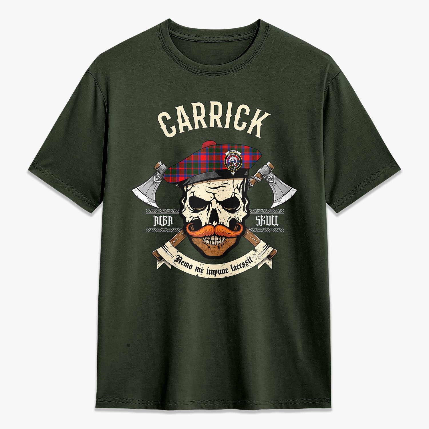 Carrick District Tartan Crest 2D T-shirt - Alba Skull Style