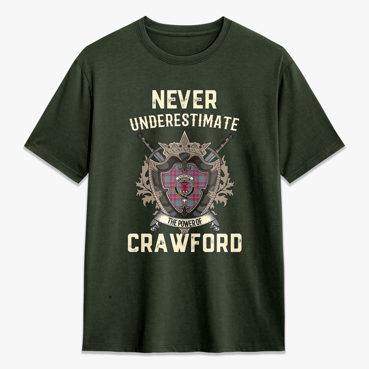 Crawford Ancient Tartan Crest 2D T-shirt - Never Underestimate Style