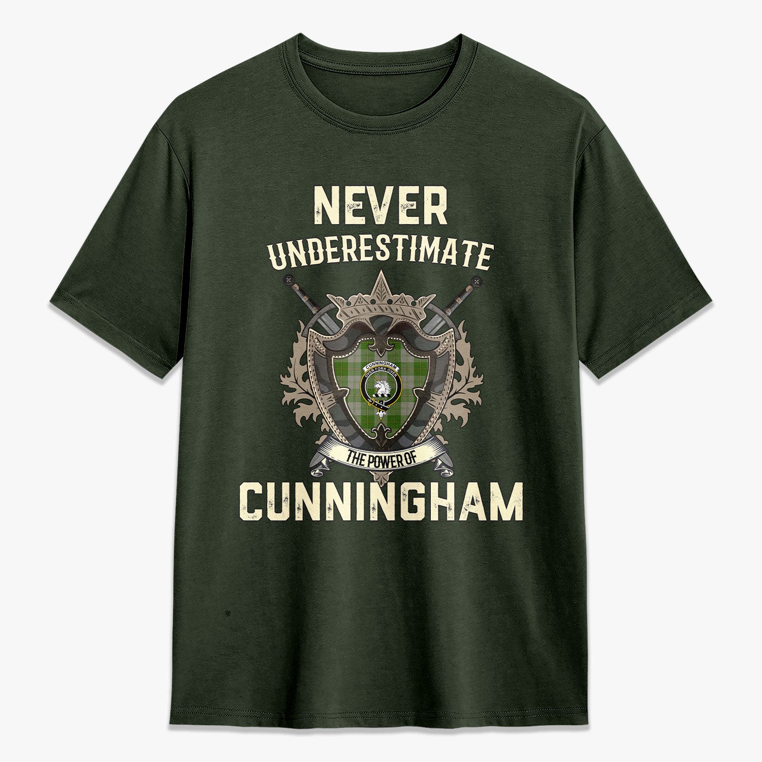 Cunningham Dress Green Dancers Tartan Crest 2D T-shirt - Never Underestimate Style
