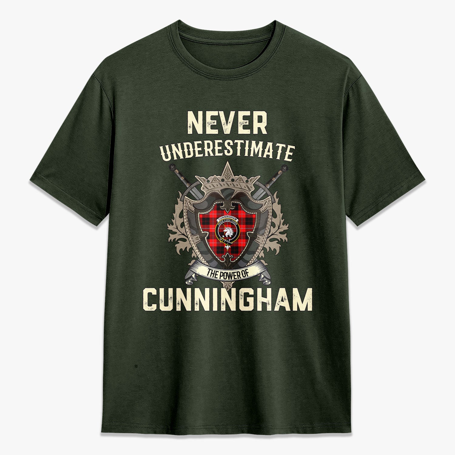 Cunningham Modern Tartan Crest 2D T-shirt - Never Underestimate Style