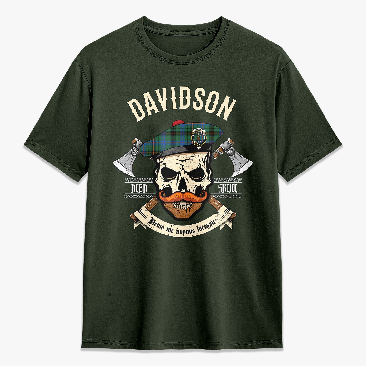 Davidson Ancient Tartan Crest 2D T-shirt - Alba Skull Style