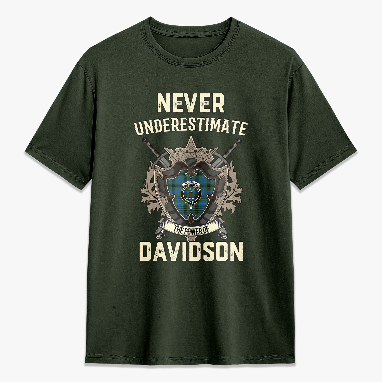 Davidson Ancient Tartan Crest 2D T-shirt - Never Underestimate Style