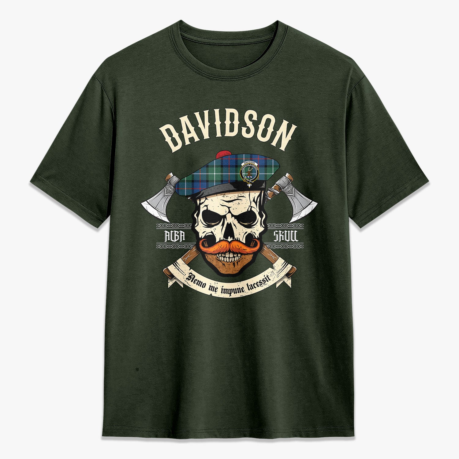 Davidson of Tulloch Tartan Crest 2D T-shirt - Alba Skull Style