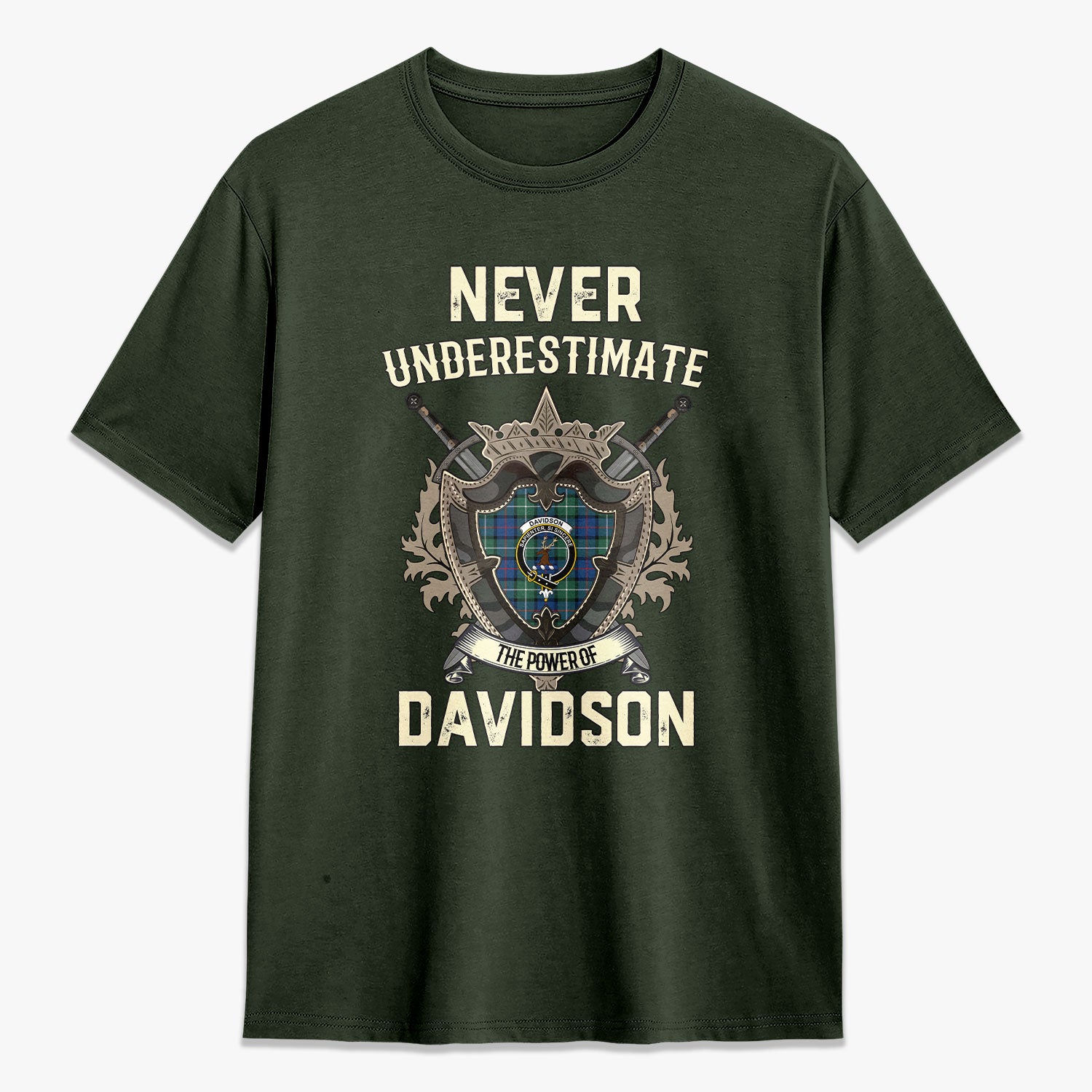 Davidson of Tulloch Tartan Crest 2D T-shirt - Never Underestimate Style