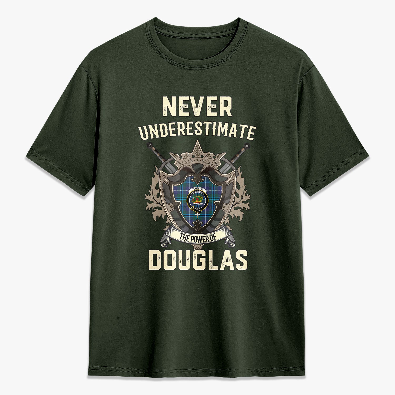 Douglas Modern Tartan Crest 2D T-shirt - Never Underestimate Style