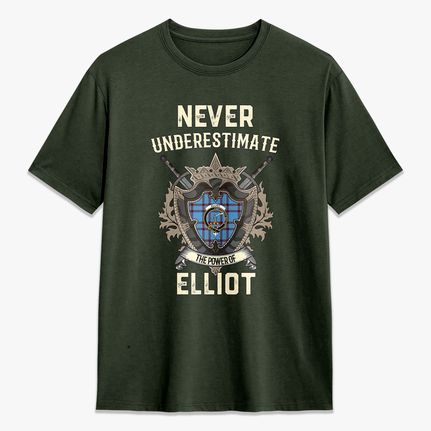 Elliot Ancient Tartan Crest 2D T-shirt - Never Underestimate Style