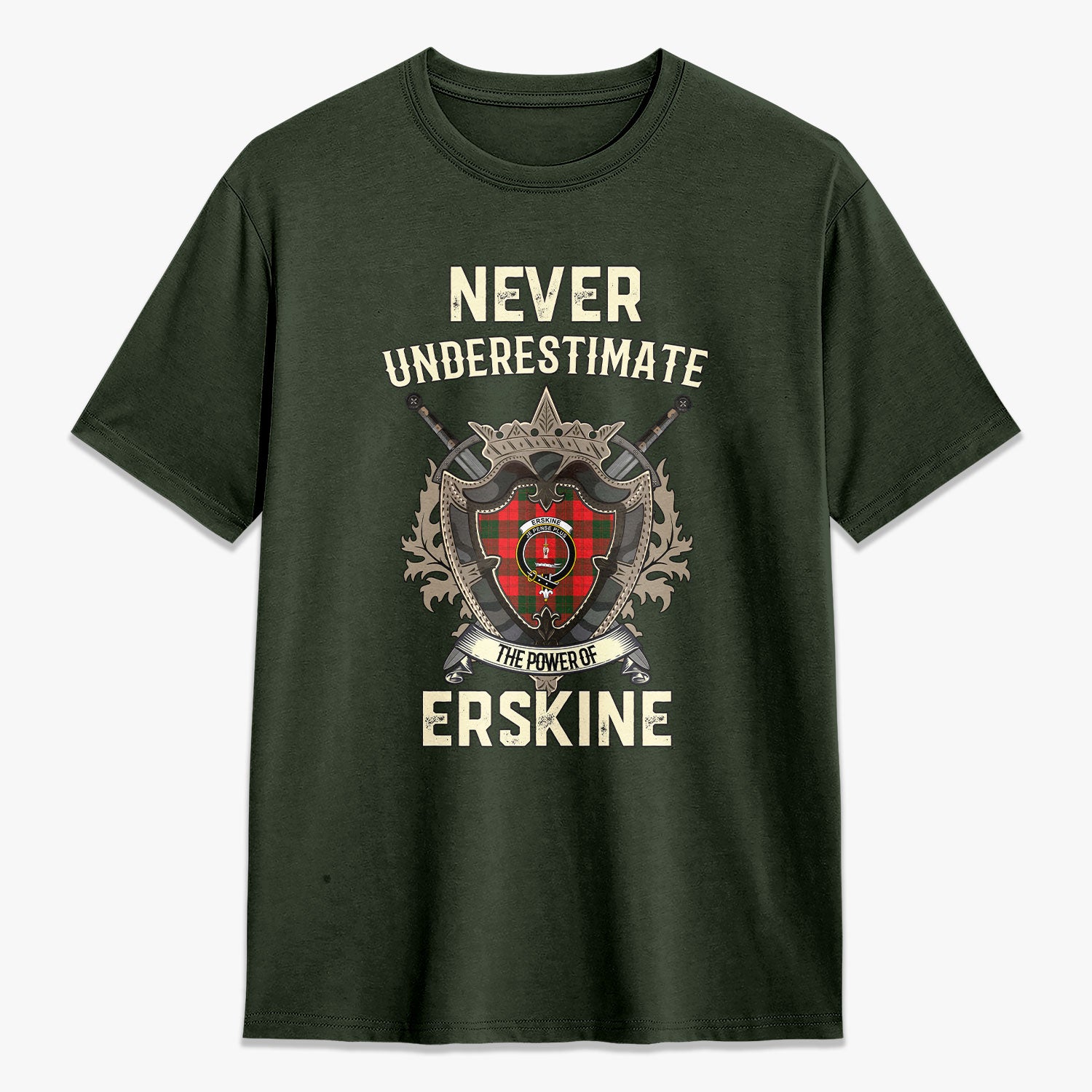 Erskine Modern Tartan Crest 2D T-shirt - Never Underestimate Style