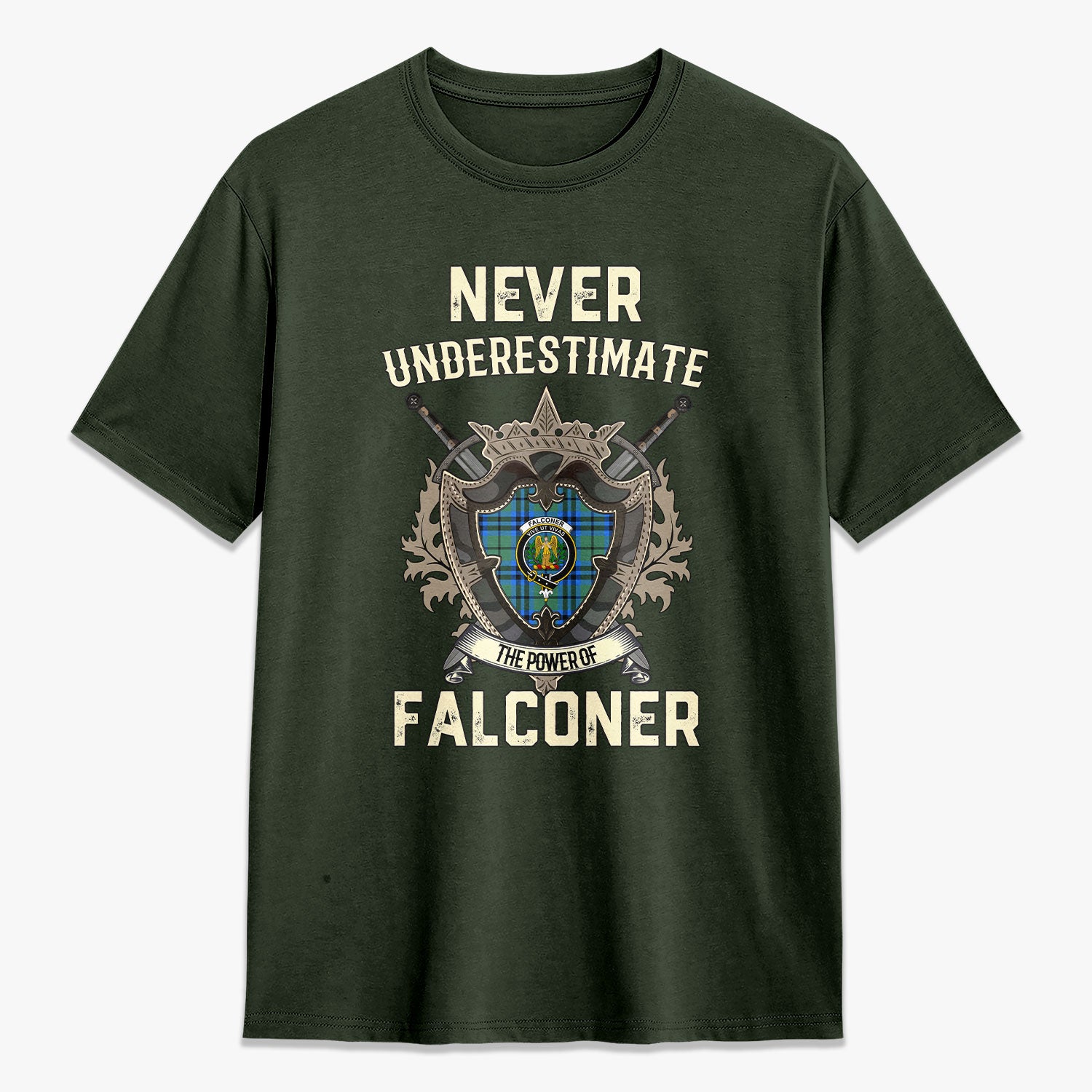 Falconer Tartan Crest 2D T-shirt - Never Underestimate Style