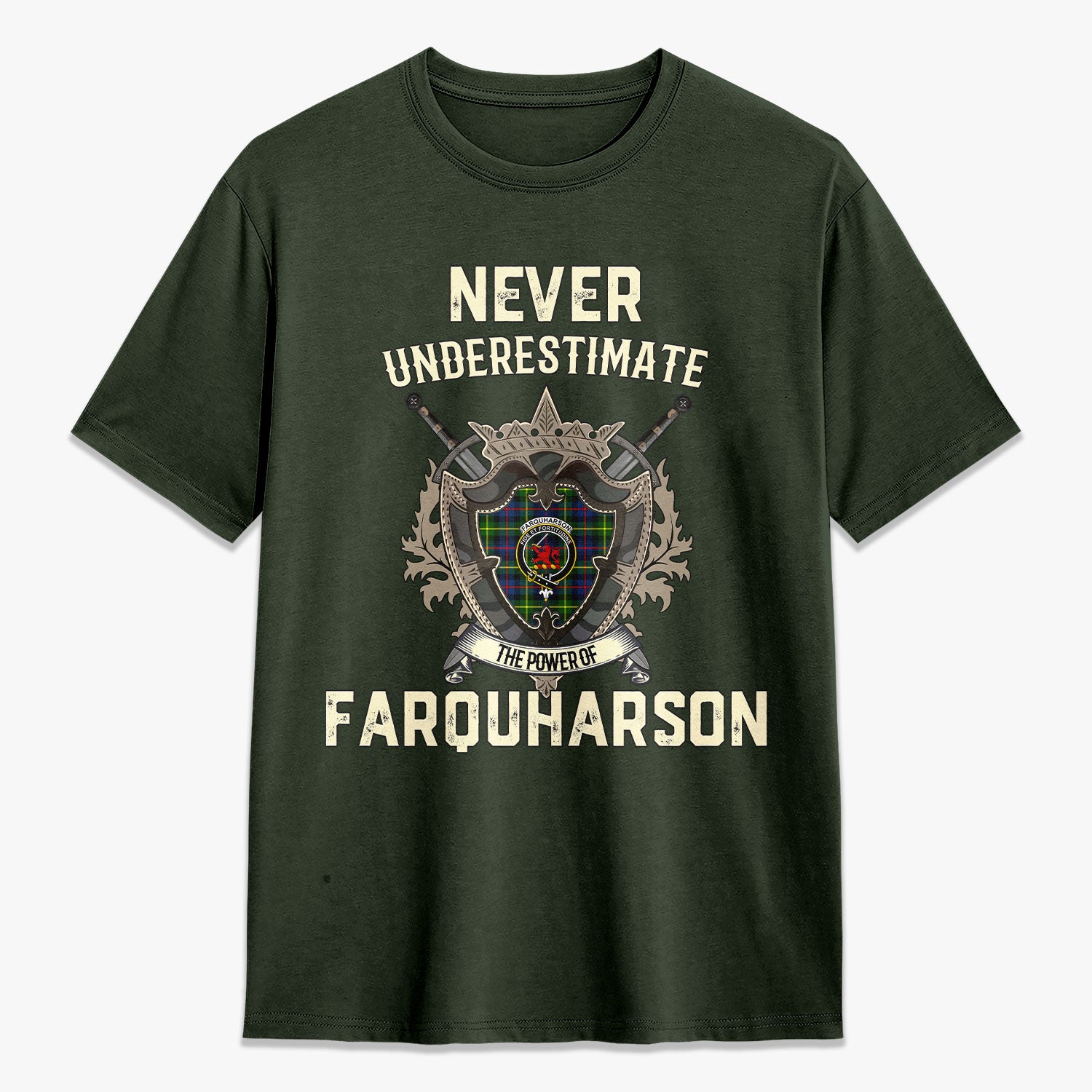 Farquharson Modern Tartan Crest 2D T-shirt - Never Underestimate Style