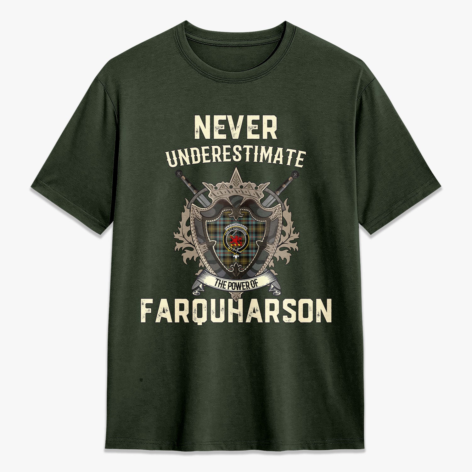 Farquharson Weathered Tartan Crest 2D T-shirt - Never Underestimate Style