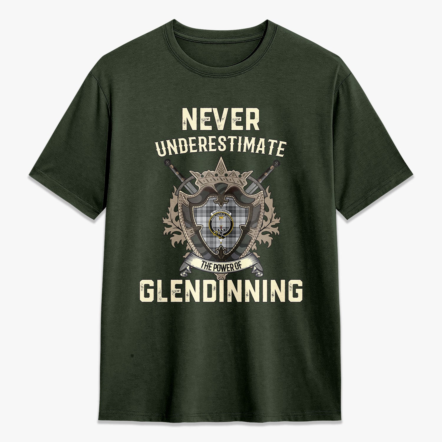 Glendinning Tartan Crest 2D T-shirt - Never Underestimate Style