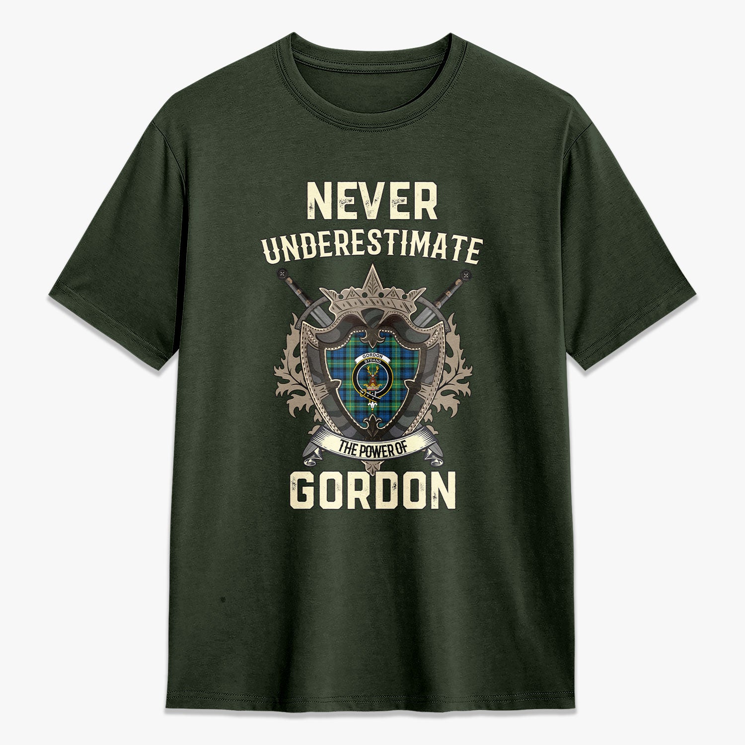 Gordon Ancient Tartan Crest 2D T-shirt - Never Underestimate Style