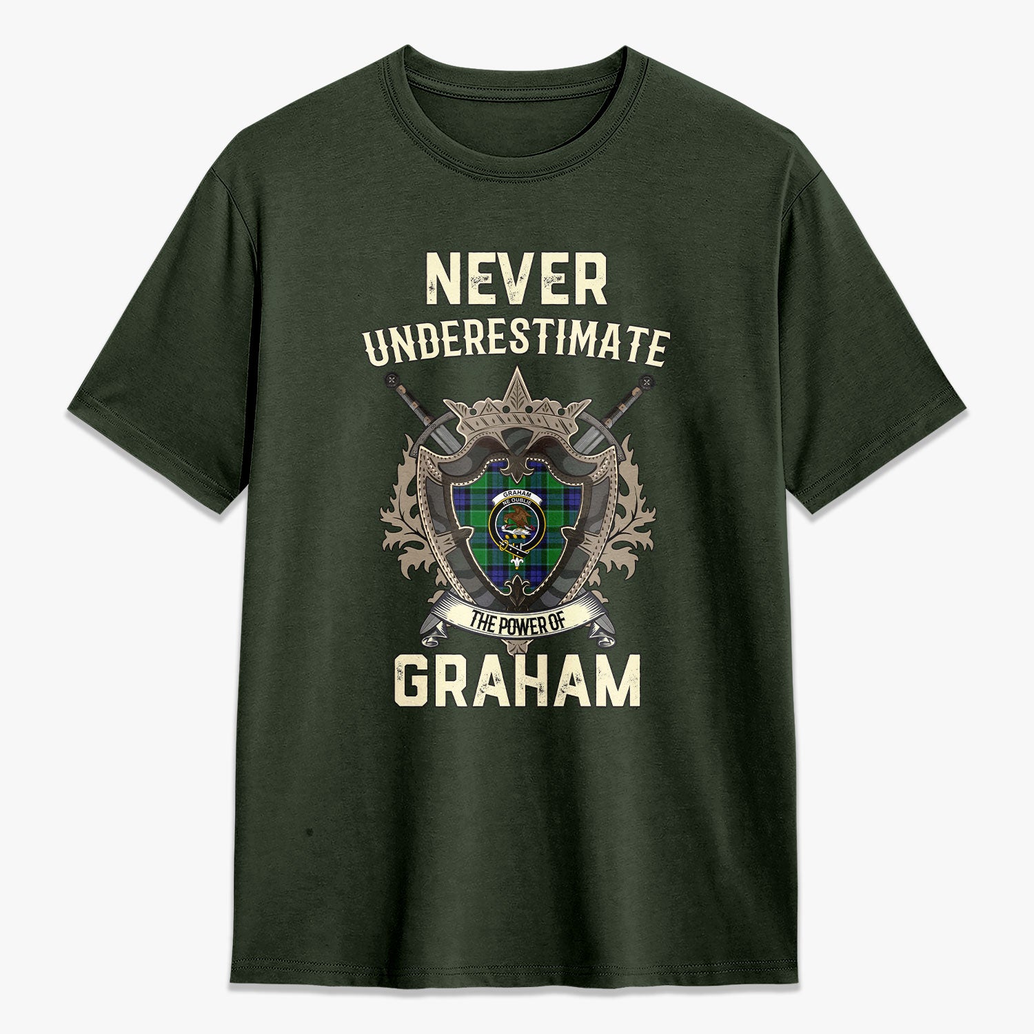 Graham of Menteith Modern Tartan Crest 2D T-shirt - Never Underestimate Style