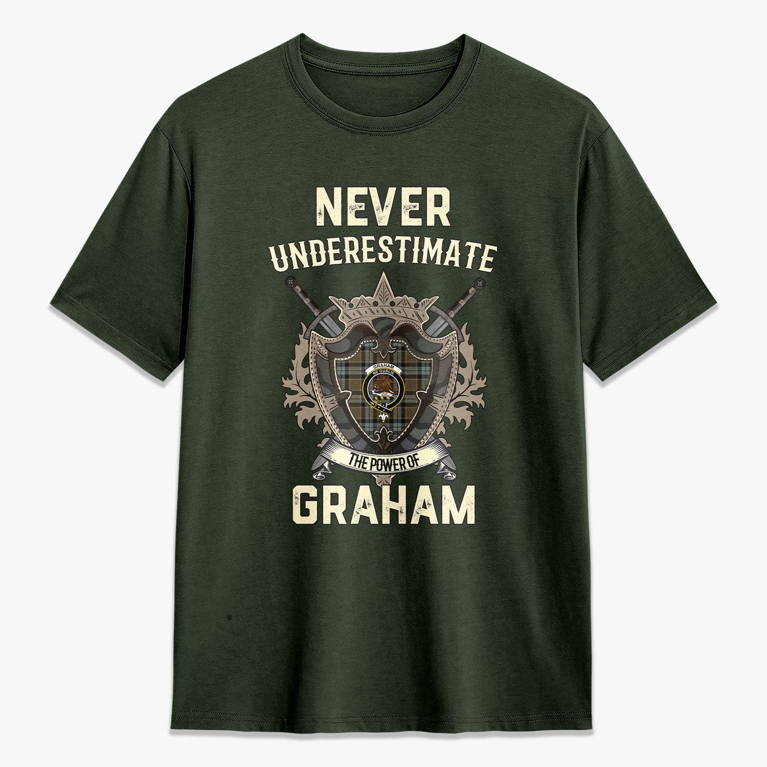 Graham of Menteith Weathered Tartan Crest 2D T-shirt - Never Underestimate Style
