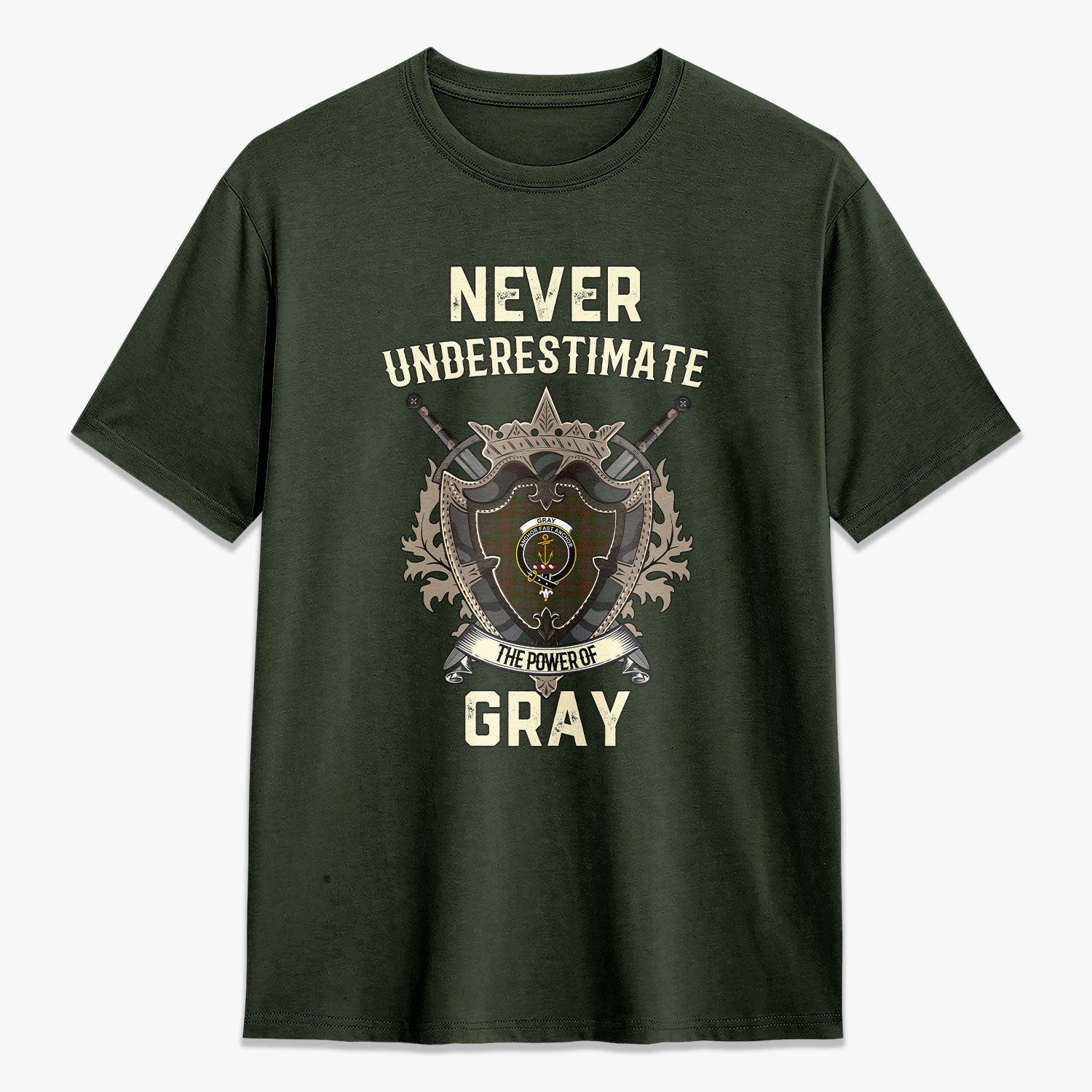 Gray Tartan Crest 2D T-shirt - Never Underestimate Style
