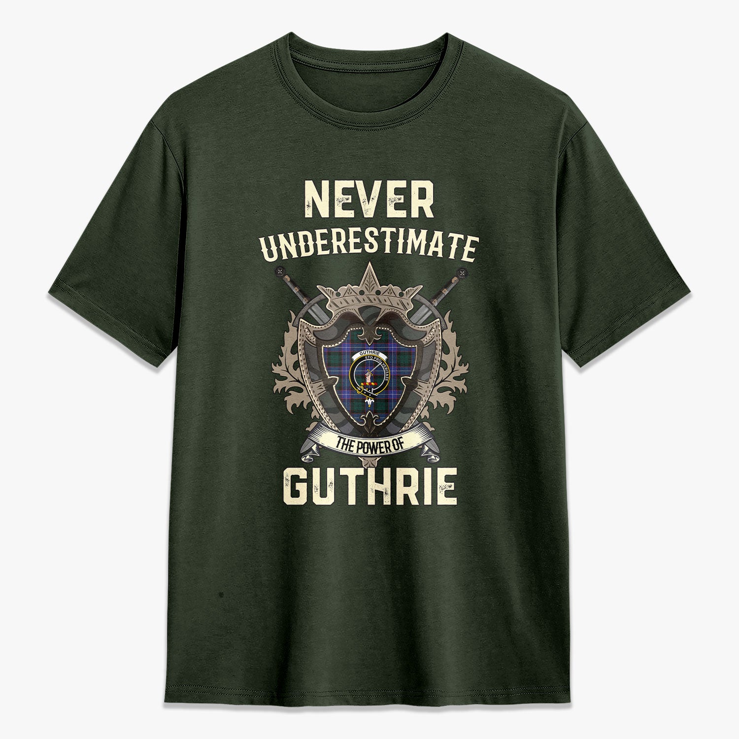 Guthrie Modern Tartan Crest 2D T-shirt - Never Underestimate Style