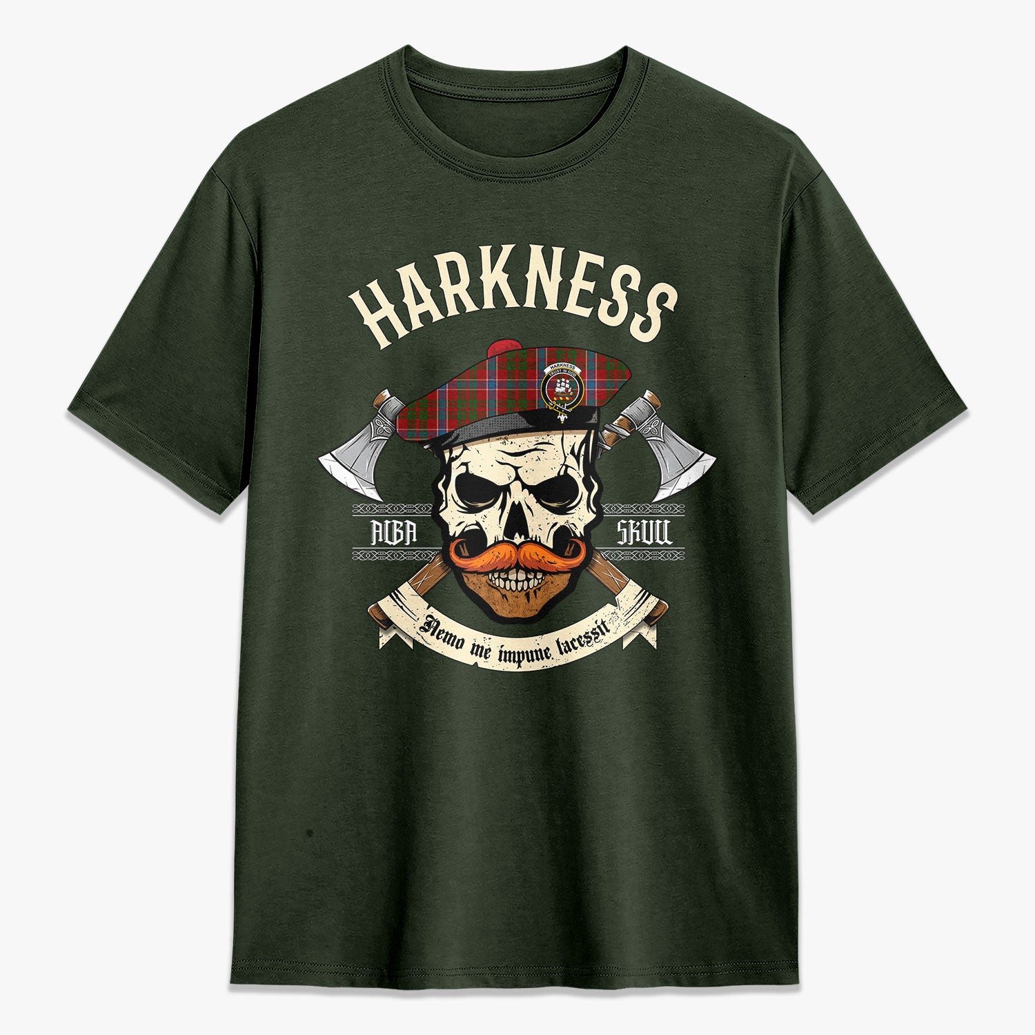 Harkness Dress Tartan Crest 2D T-shirt - Alba Skull Style