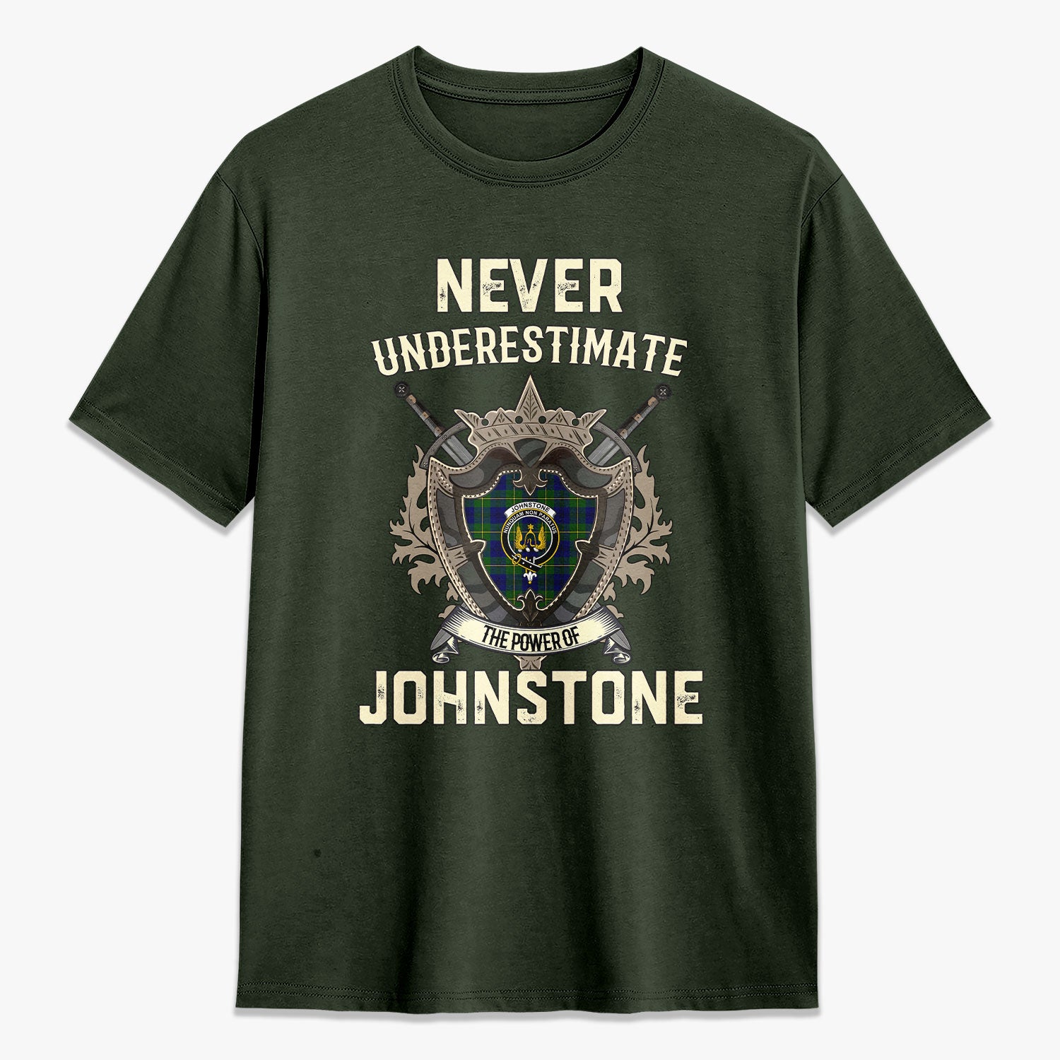 Johnstone Modern Tartan Crest 2D T-shirt - Never Underestimate Style