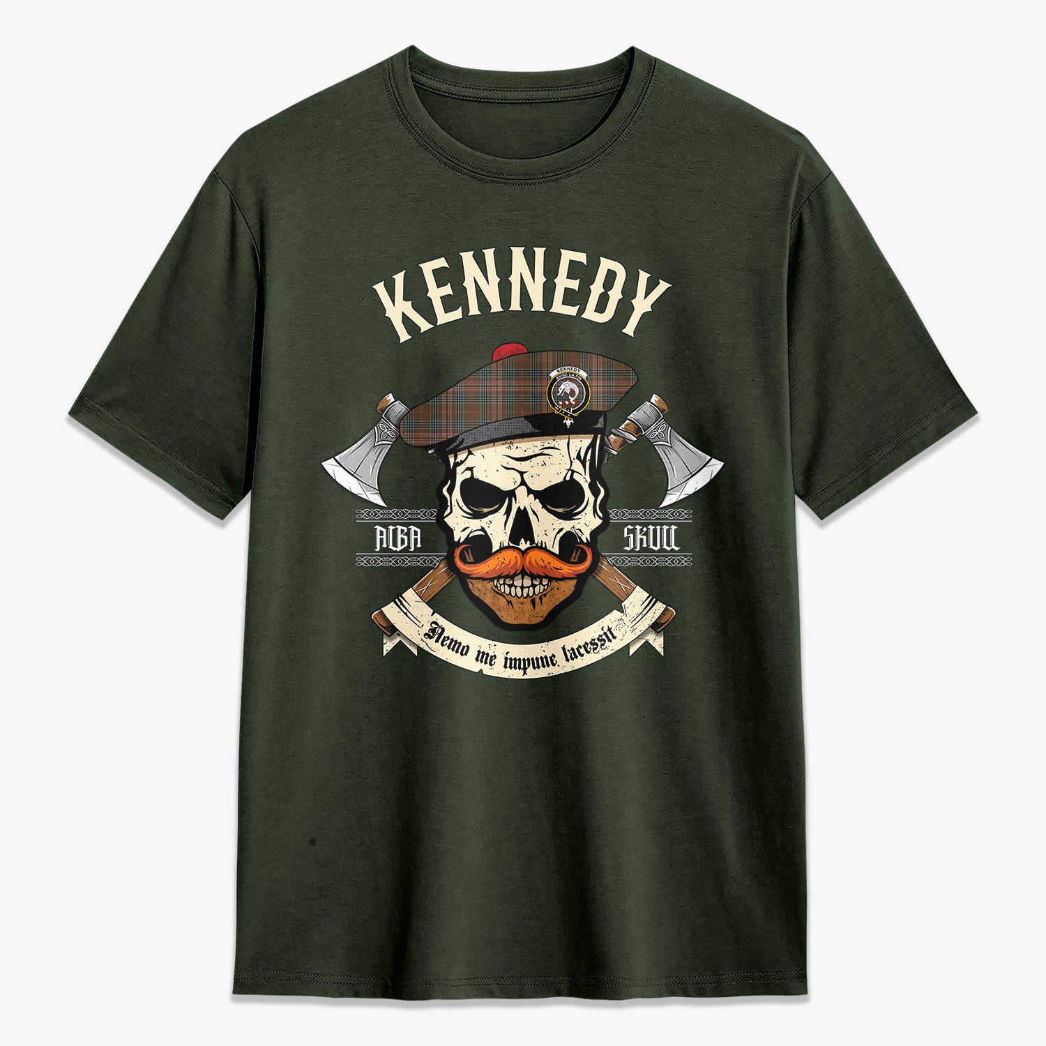 Kennedy Weathered Tartan Crest 2D T-shirt - Alba Skull Style