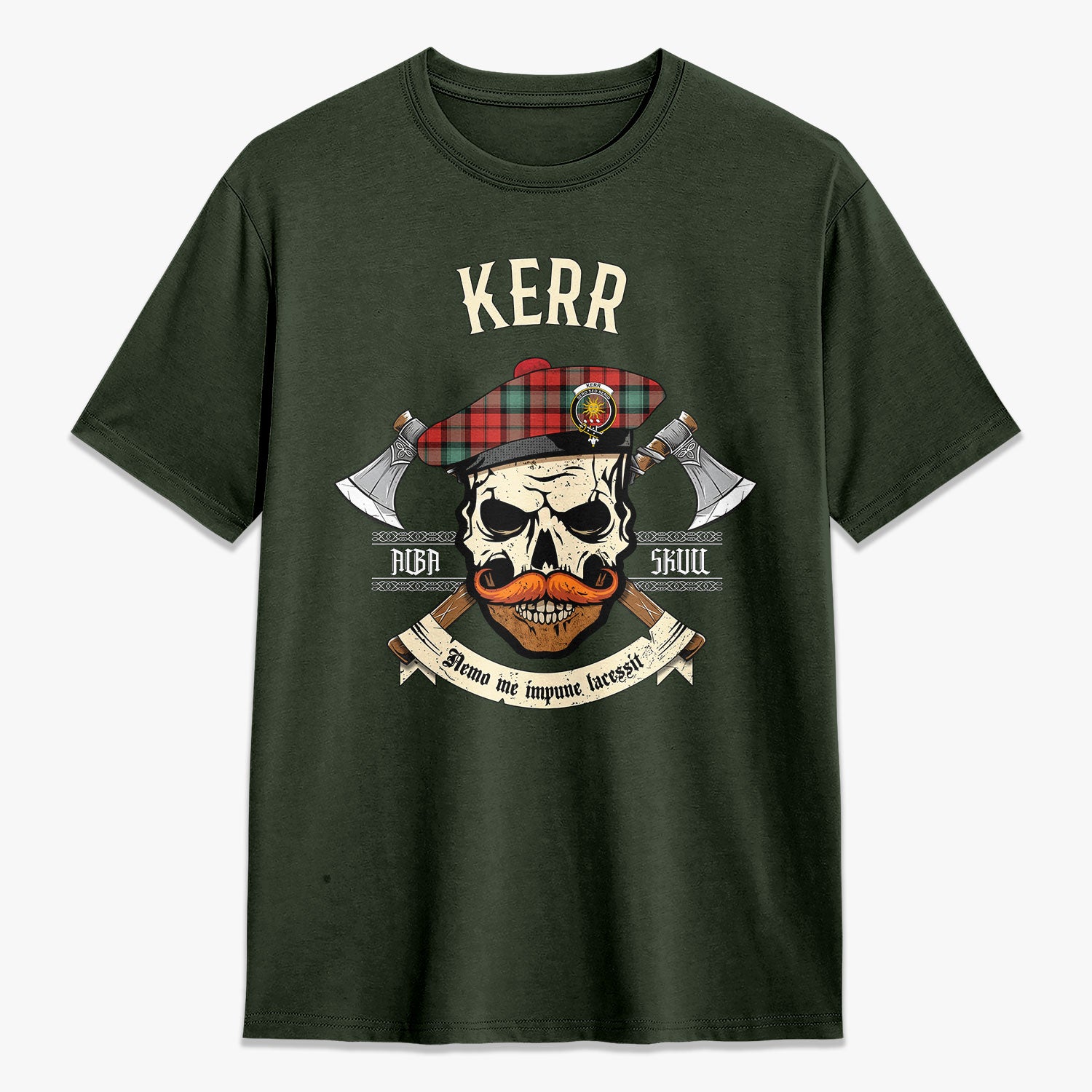 Kerr Ancient Tartan Crest 2D T-shirt - Alba Skull Style