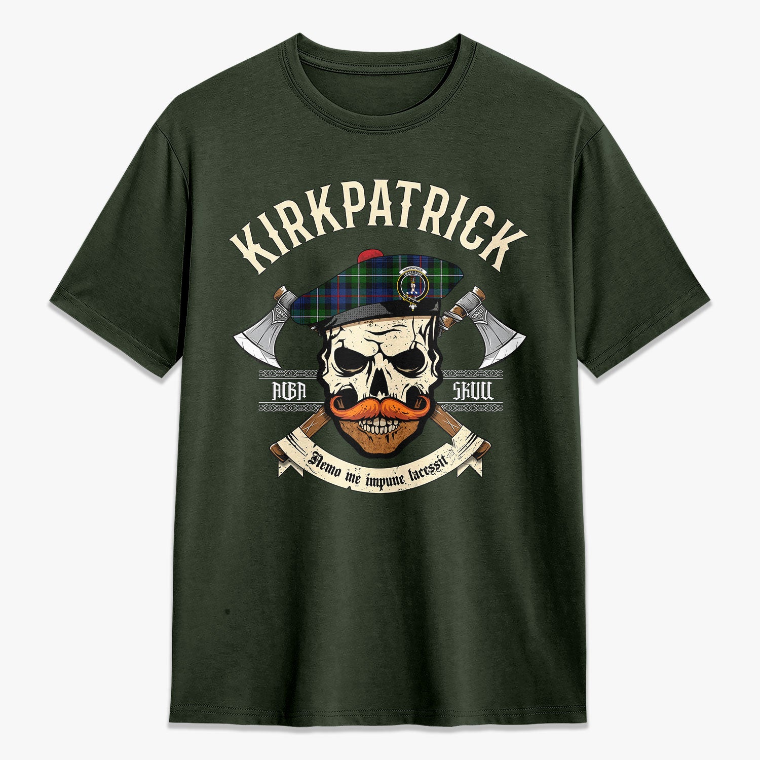 Kirkpatrick Tartan Crest 2D T-shirt - Alba Skull Style