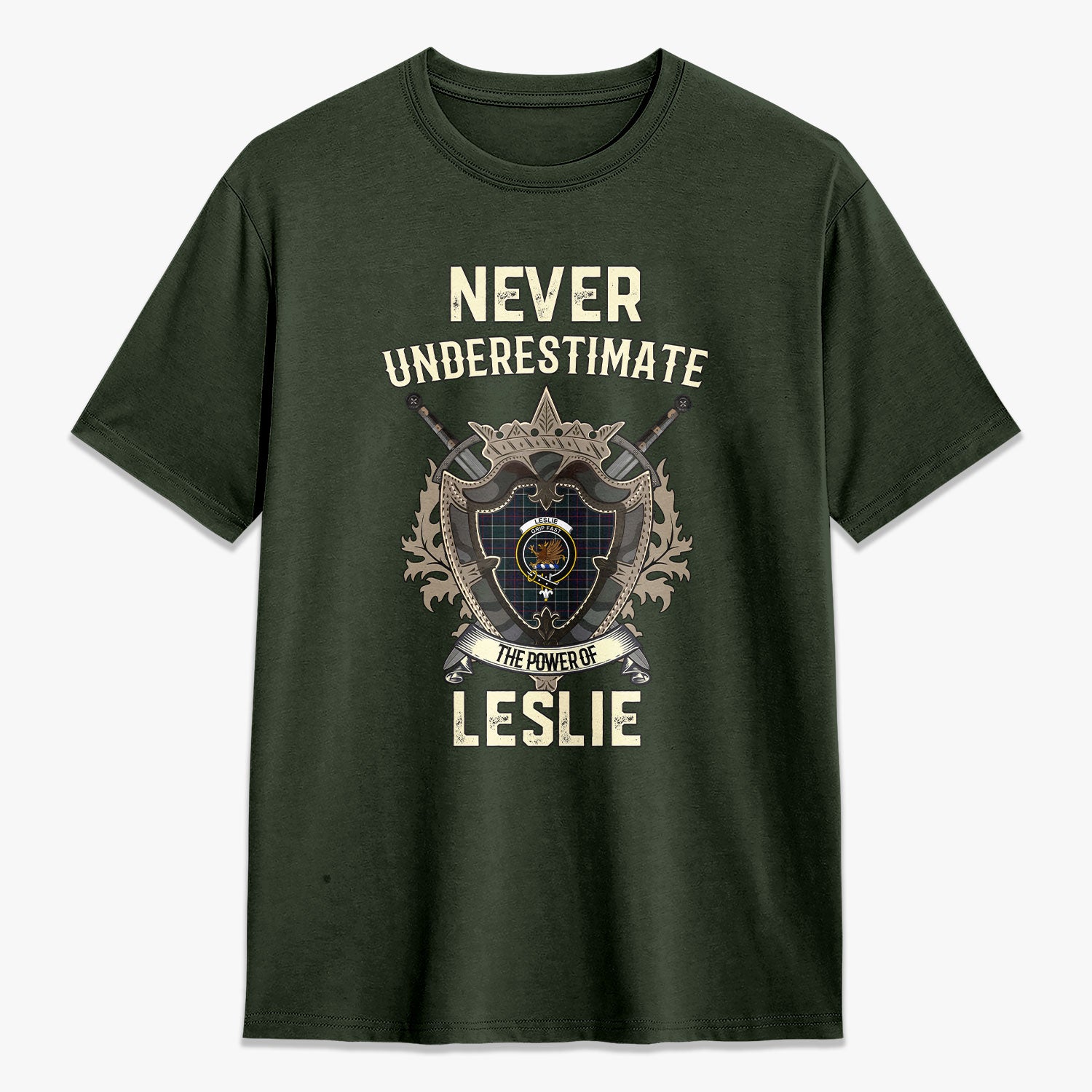 Leslie Hunting Modern Tartan Crest 2D T-shirt - Never Underestimate Style