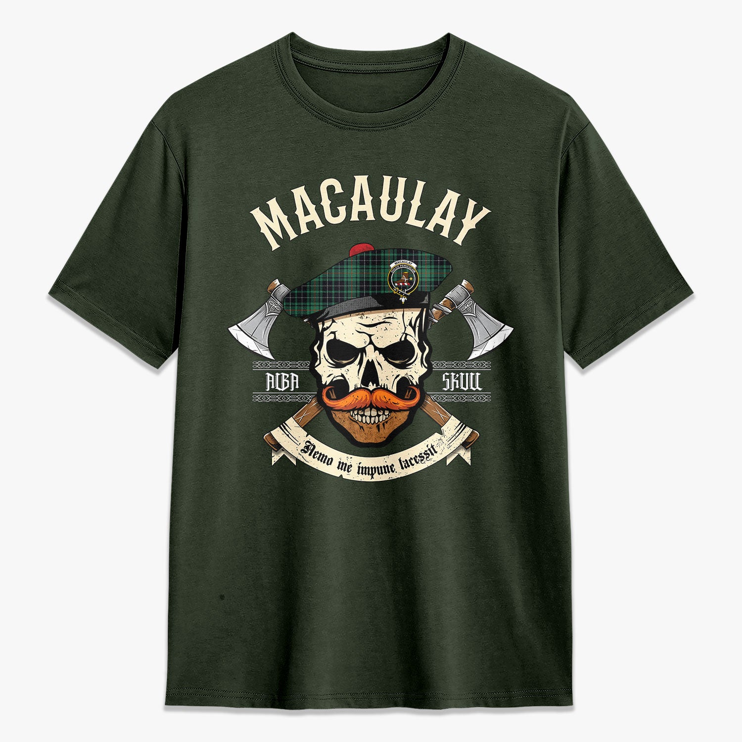MacAulay Hunting Ancient Tartan Crest 2D T-shirt - Alba Skull Style