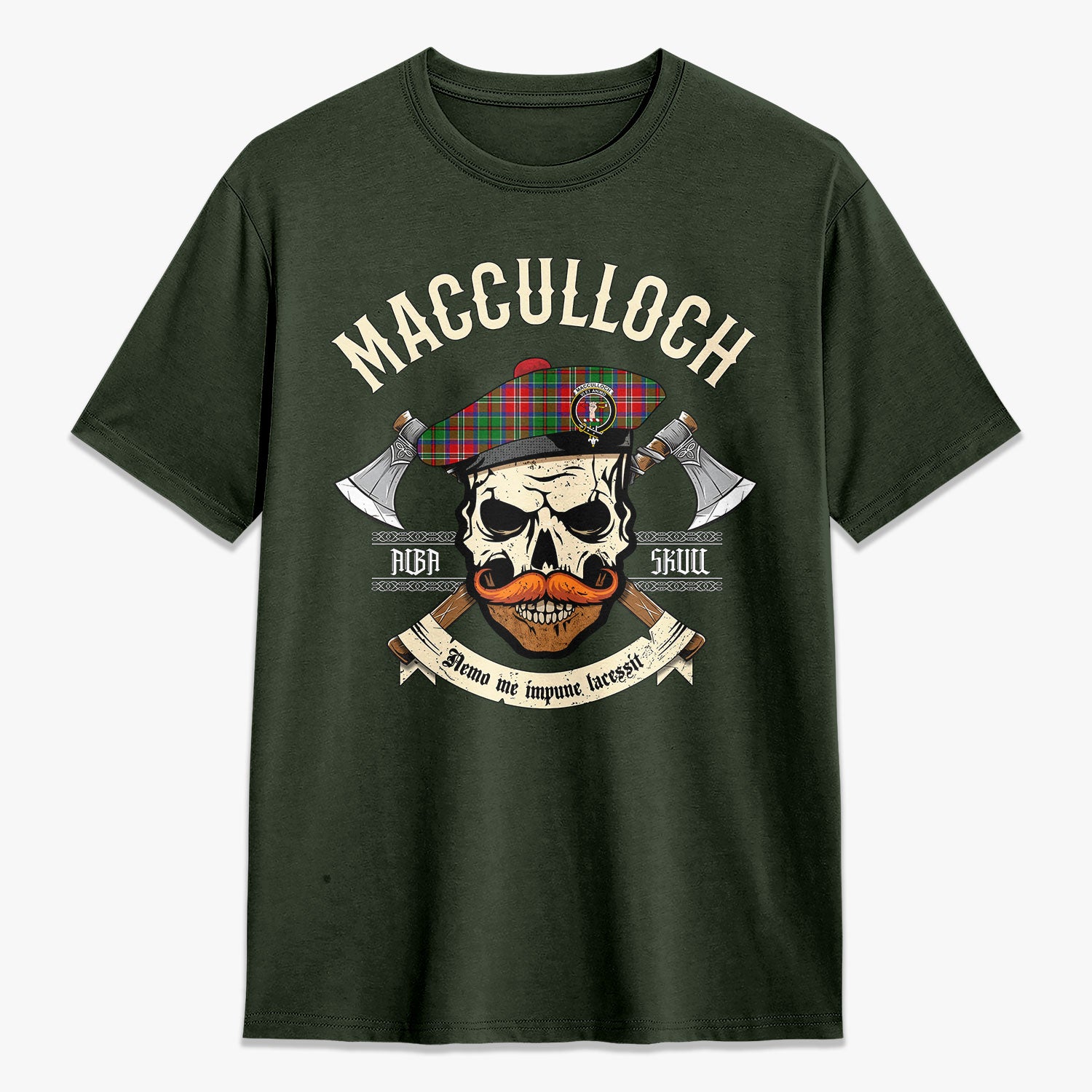 MacCulloch (McCulloch) Tartan Crest 2D T-shirt - Alba Skull Style