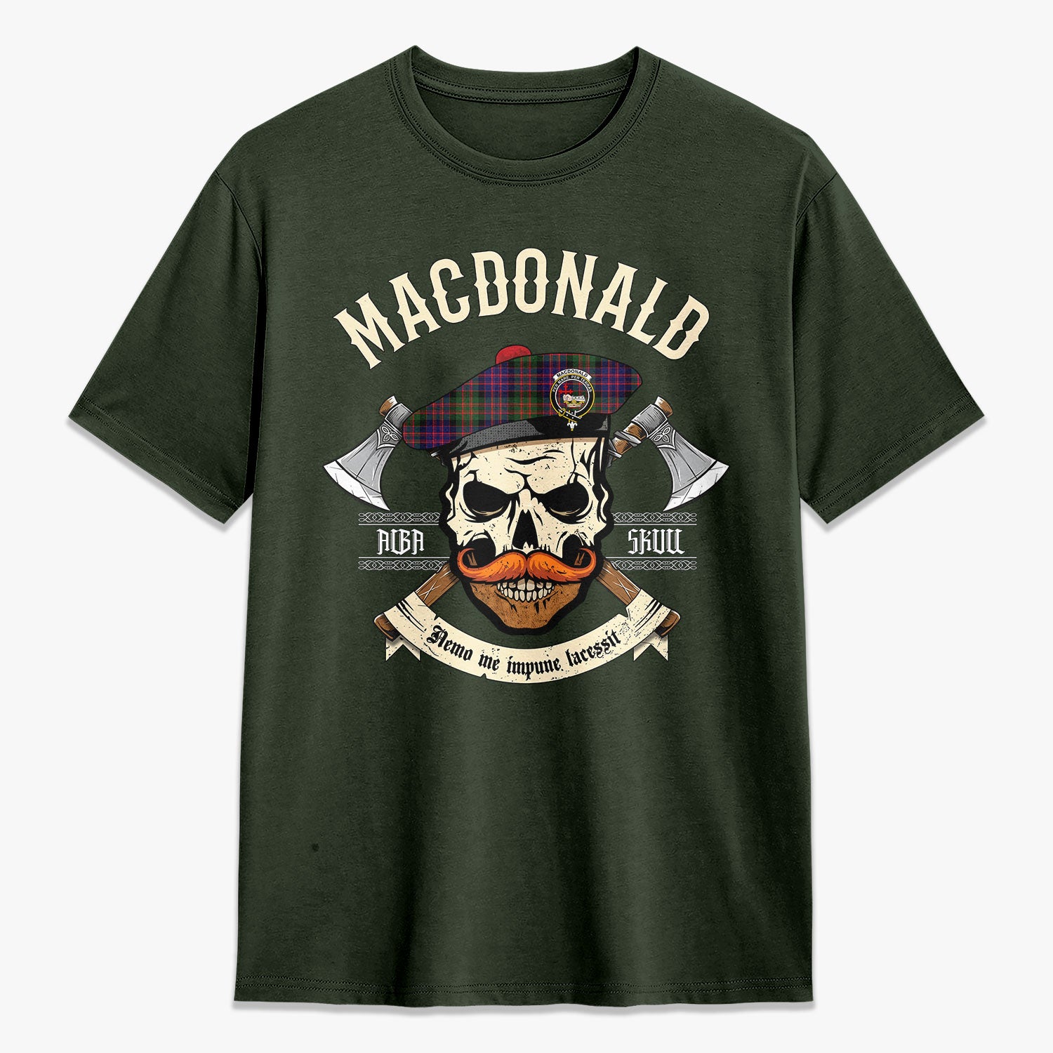 MacDonald Modern Tartan Crest 2D T-shirt - Alba Skull Style
