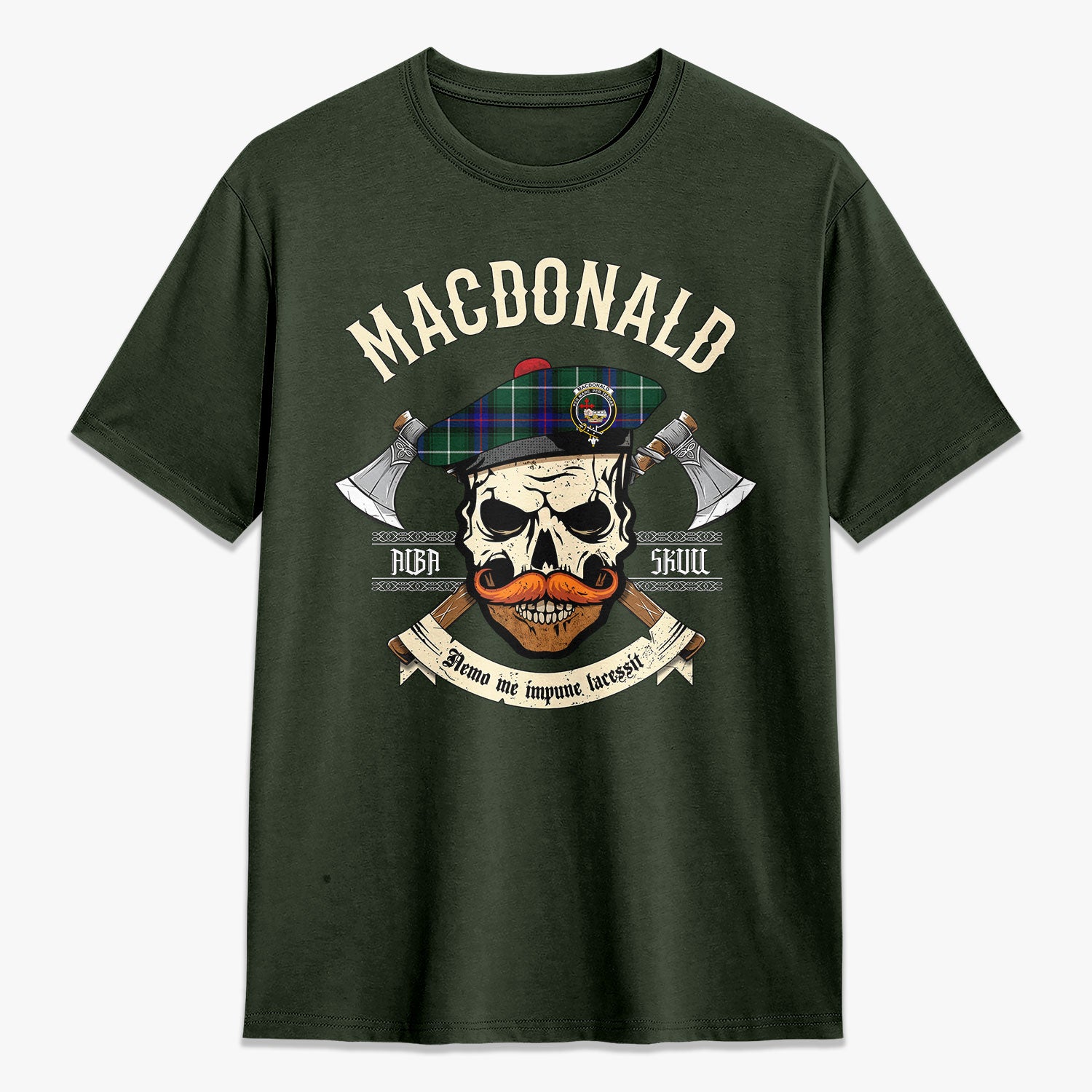 MacDonald of the Isles Hunting Modern Tartan Crest 2D T-shirt - Alba Skull Style