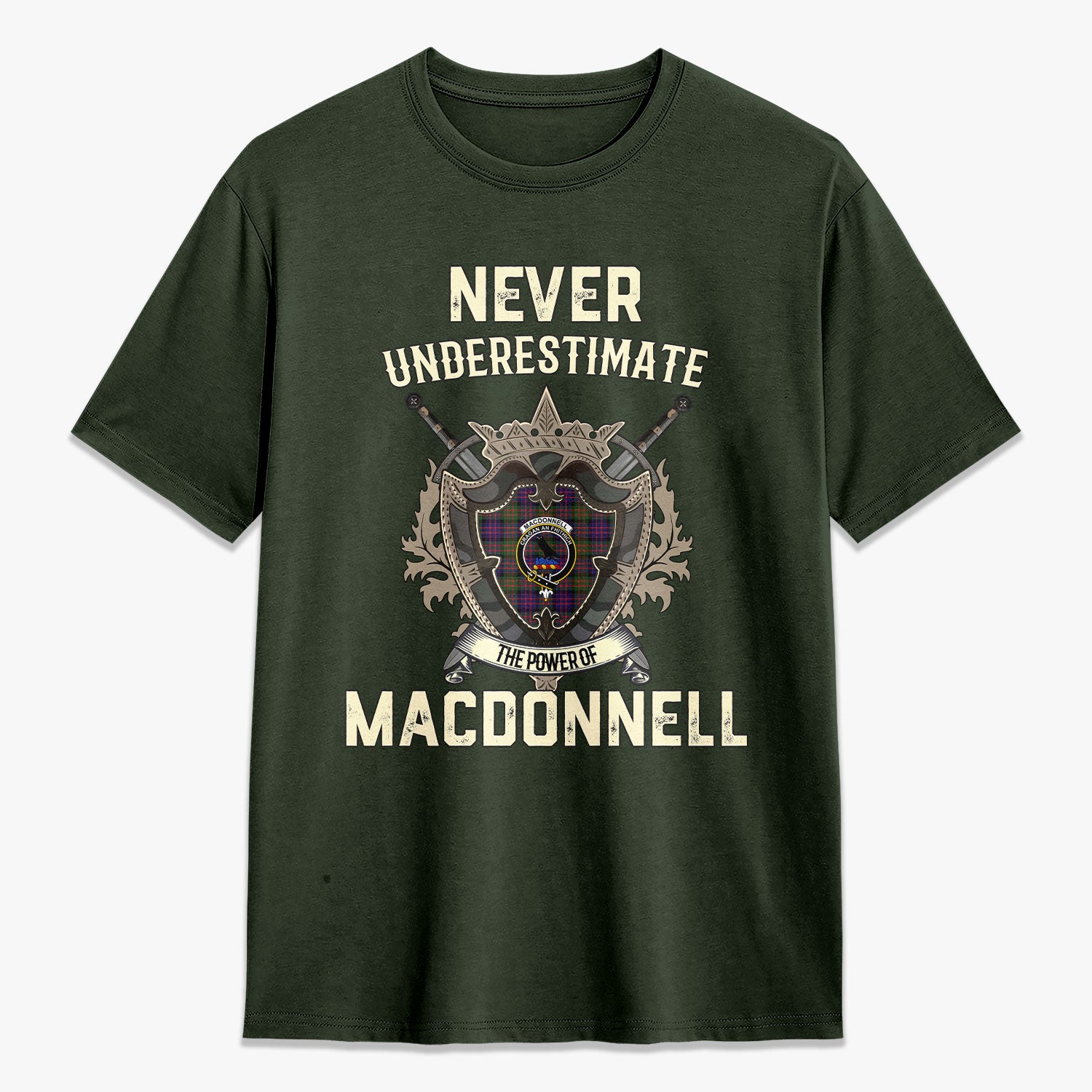 MacDonnell of Glengarry Modern Tartan Crest 2D T-shirt - Never Underestimate Style