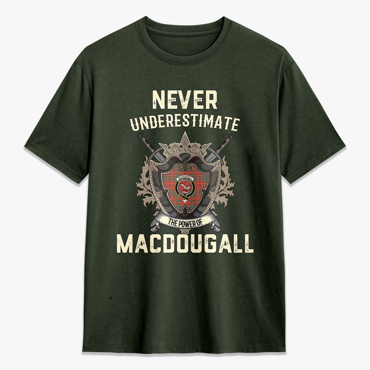 MacDougall Ancient Tartan Crest 2D T-shirt - Never Underestimate Style