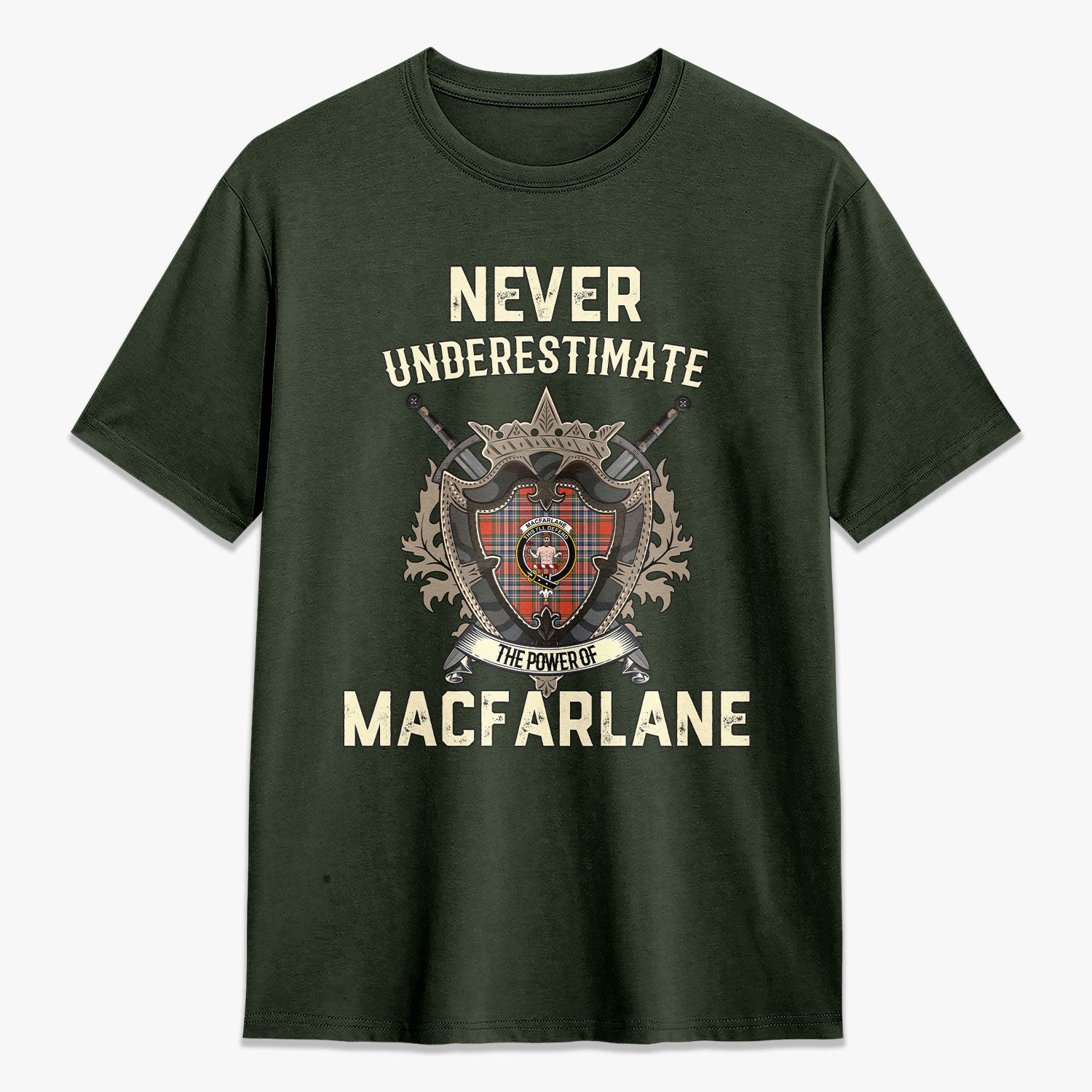 MacFarlane Ancient Tartan Crest 2D T-shirt - Never Underestimate Style