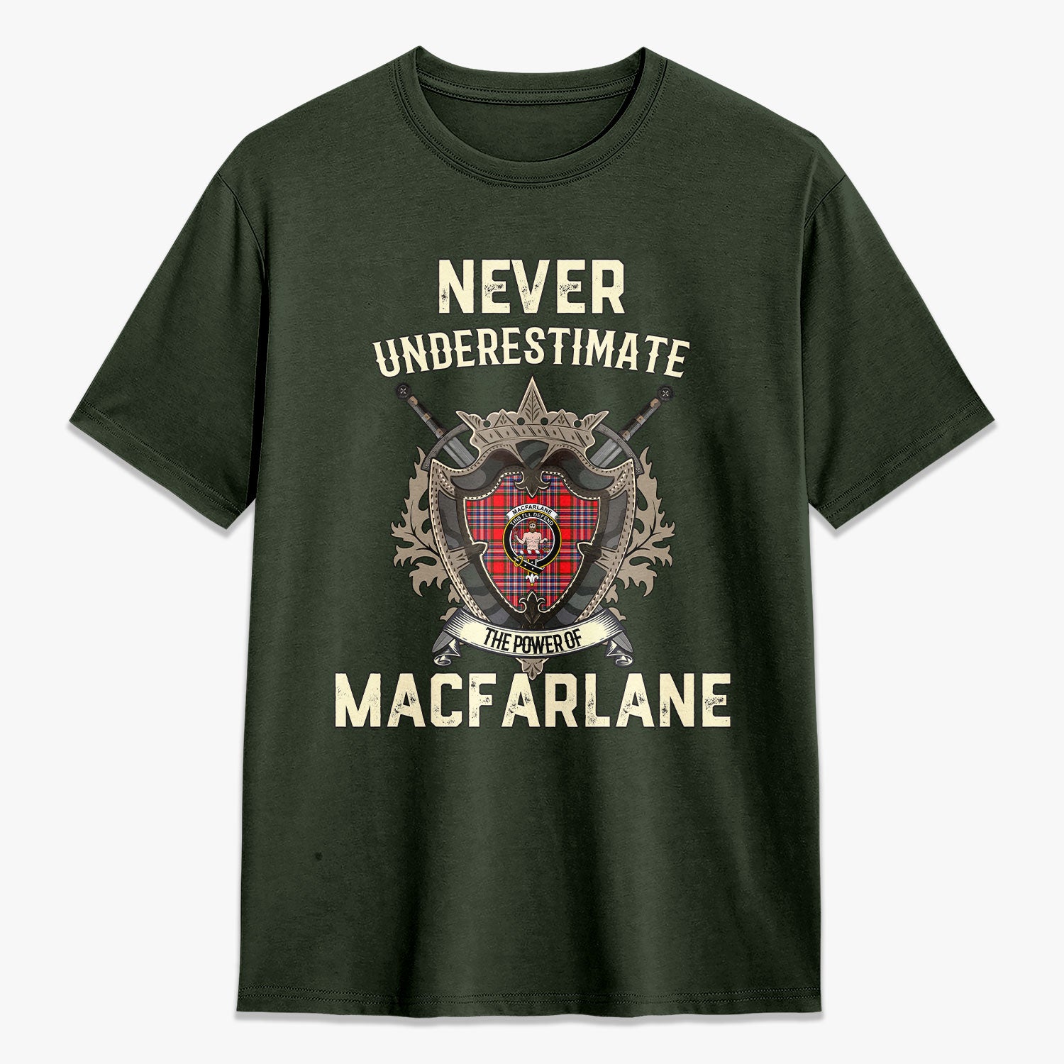 MacFarlane Modern Tartan Crest 2D T-shirt - Never Underestimate Style