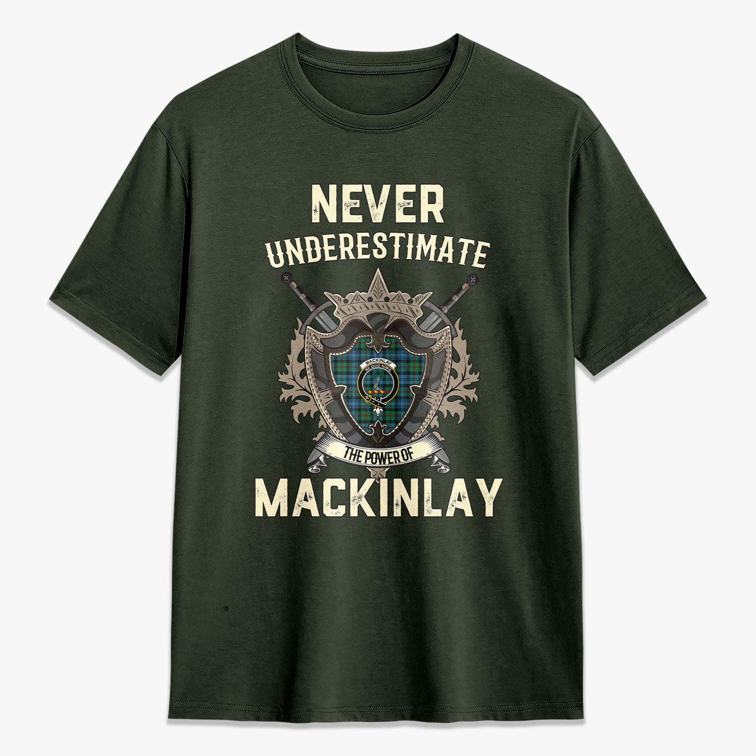 MacKinlay Ancient Tartan Crest 2D T-shirt - Never Underestimate Style