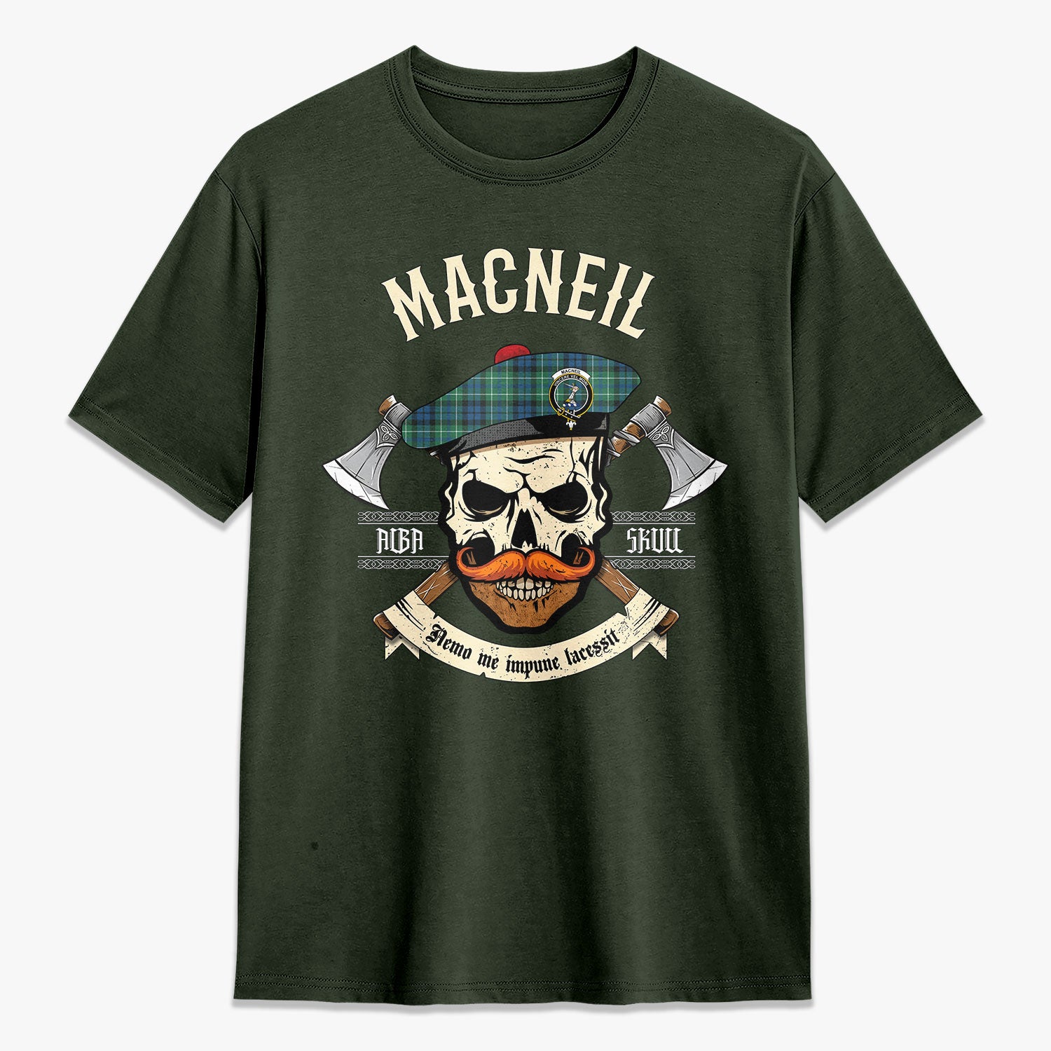 MacNeil of Colonsay Ancient Tartan Crest 2D T-shirt - Alba Skull Style