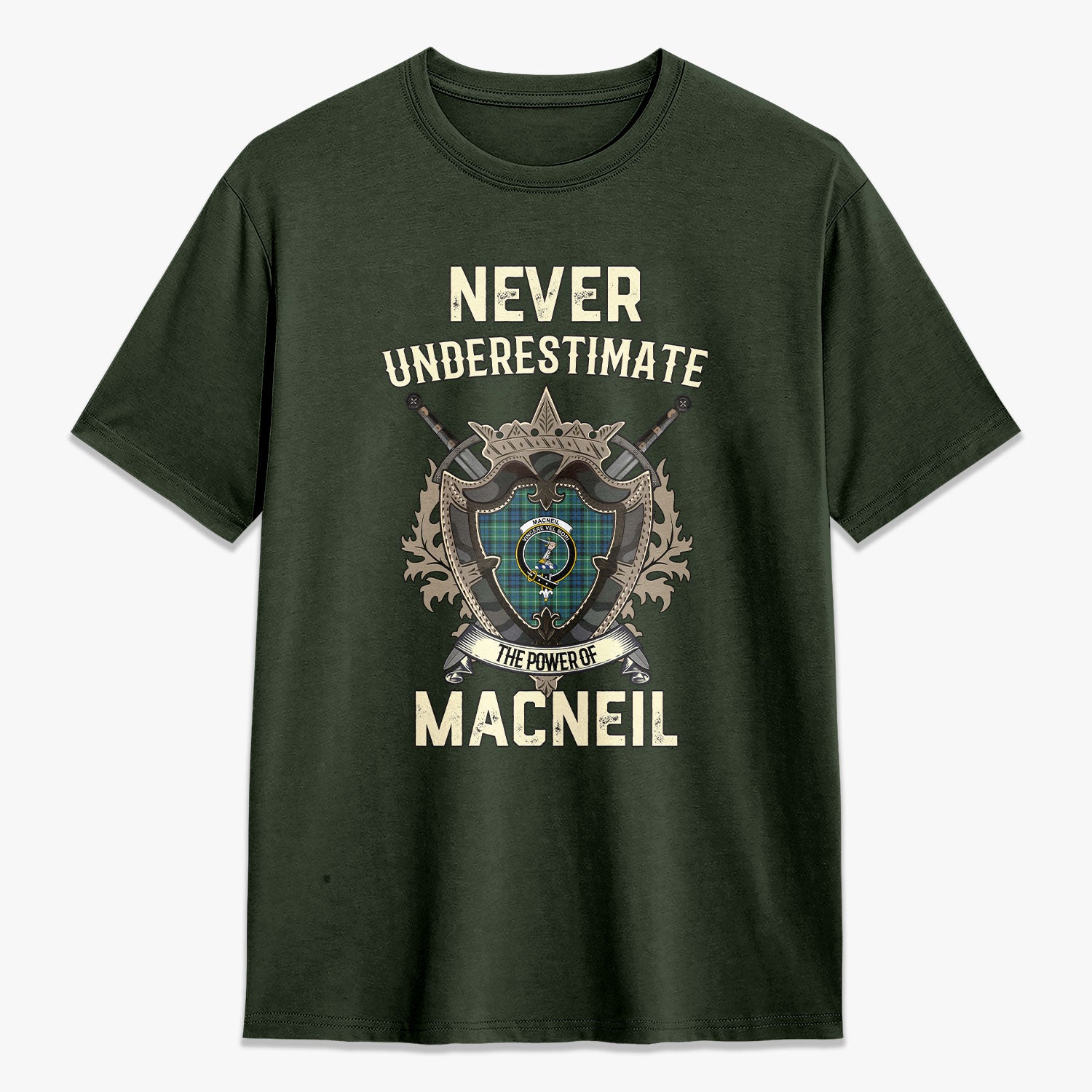 MacNeil of Colonsay Ancient Tartan Crest 2D T-shirt - Never Underestimate Style
