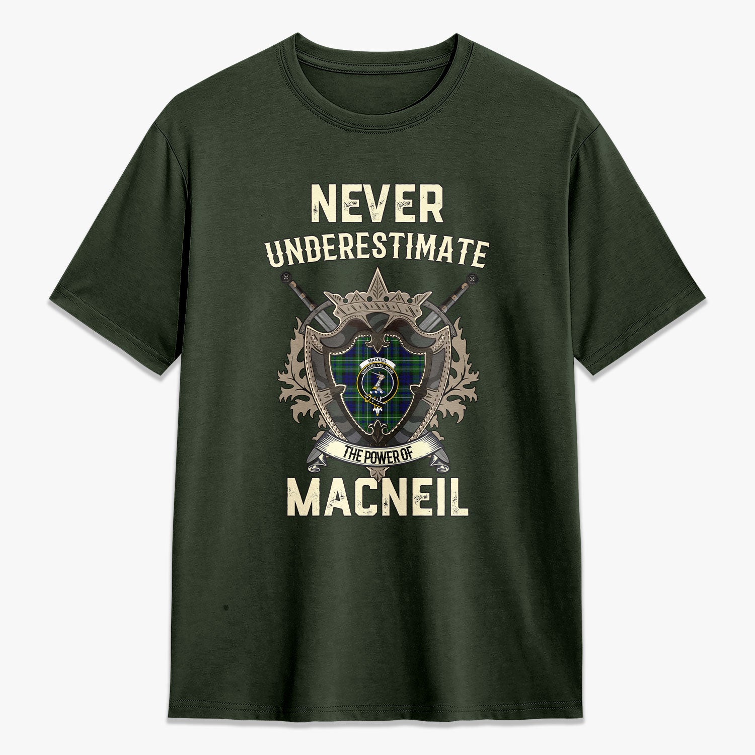 MacNeil of Colonsay Modern Tartan Crest 2D T-shirt - Never Underestimate Style