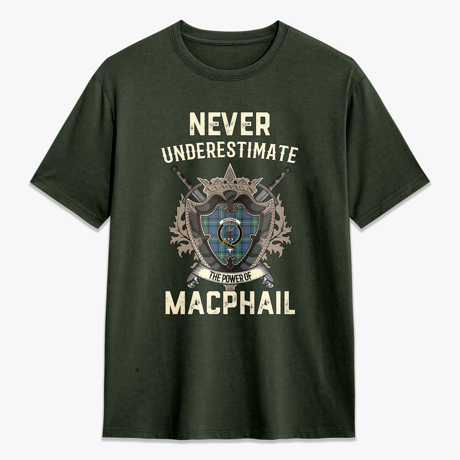 MacPhail Hunting Ancient Tartan Crest 2D T-shirt - Never Underestimate Style