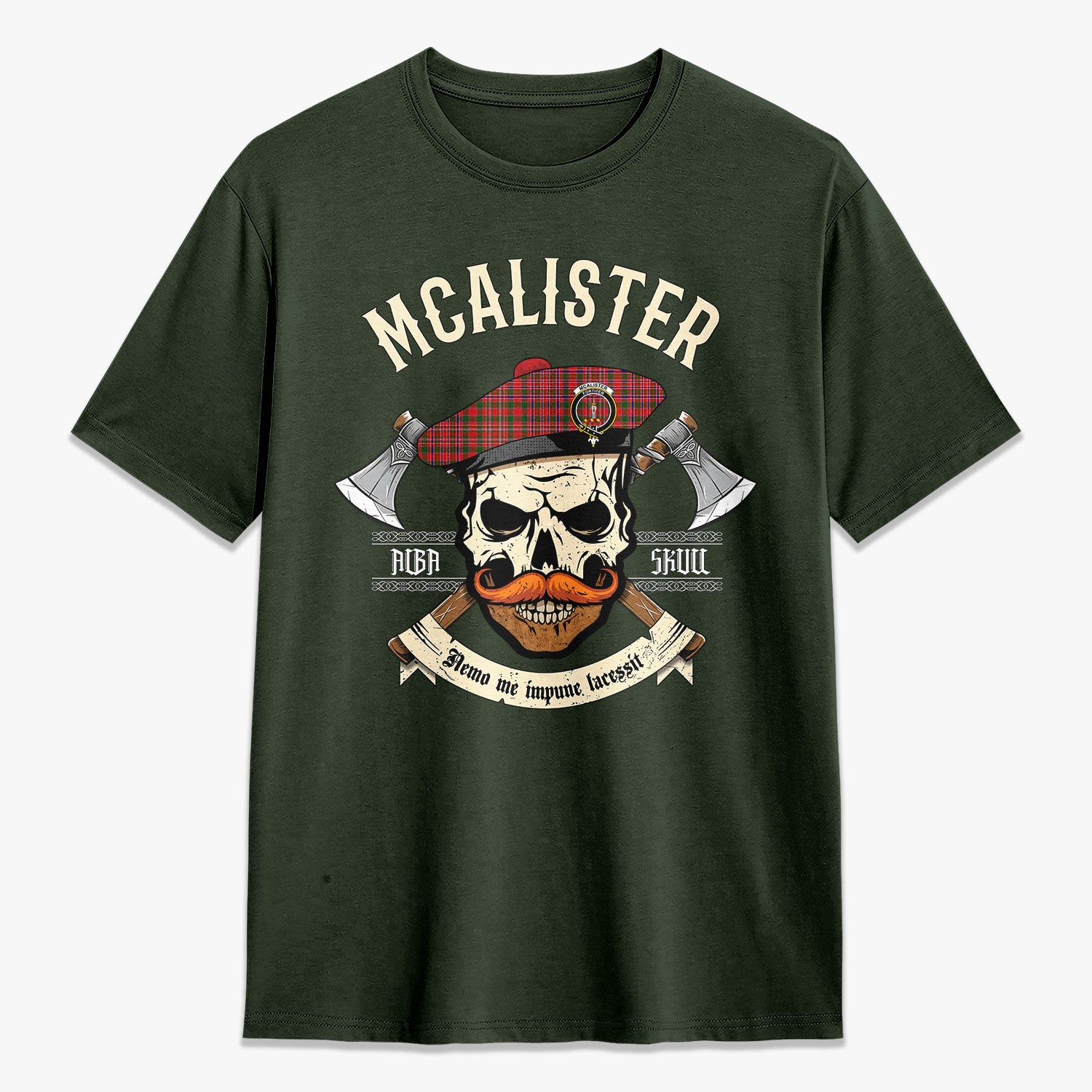 McAlister Modern Tartan Crest 2D T-shirt - Alba Skull Style