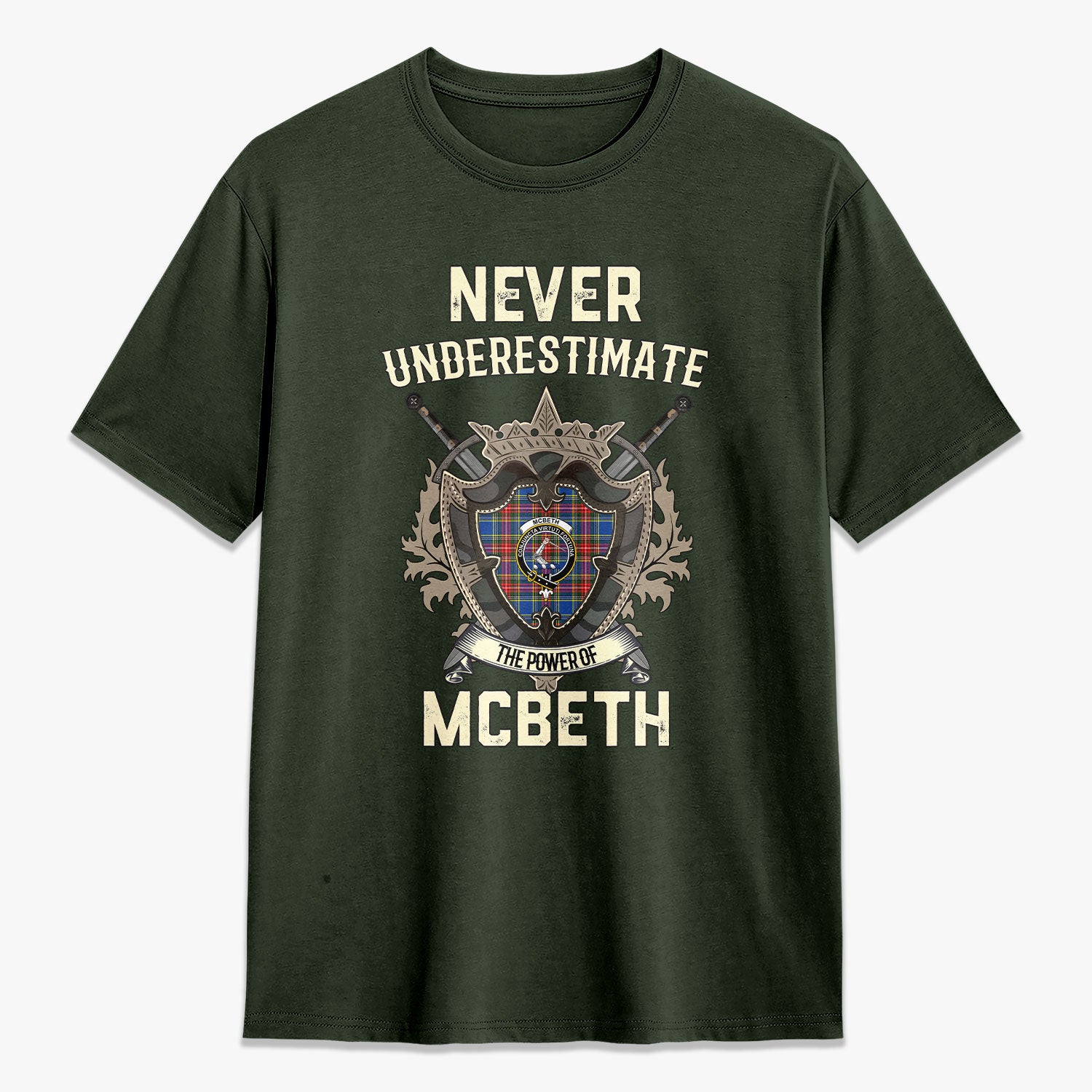 McBeth Modern Tartan Crest 2D T-shirt - Never Underestimate Style